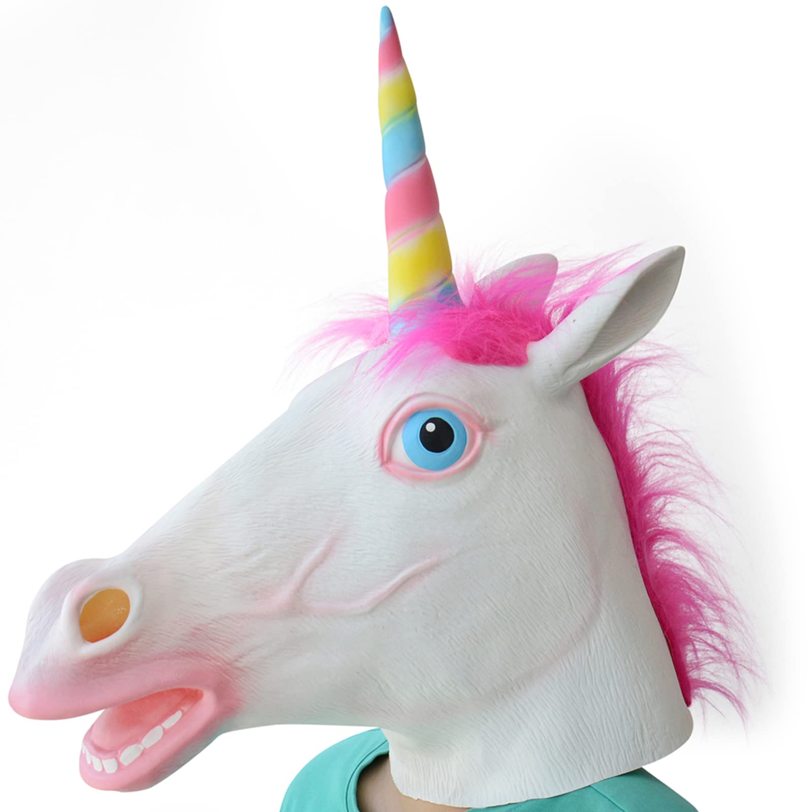 Voyiparty Unicorn Mask Deluxe Novelty Halloween Costume Horse Head Mask Latex Animal Head Mask Unicorn (Pink Hair)