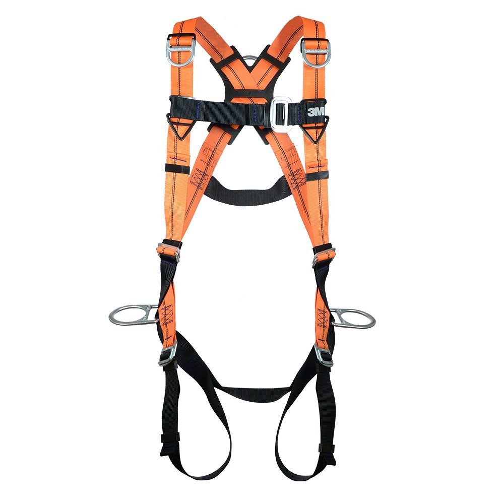3M Economy Fall Protection Harness with Pass Thru Leg and Pass Thru Chest Connection, Back, Side and Shoulder D-Rings, 1A5E-U, Universal