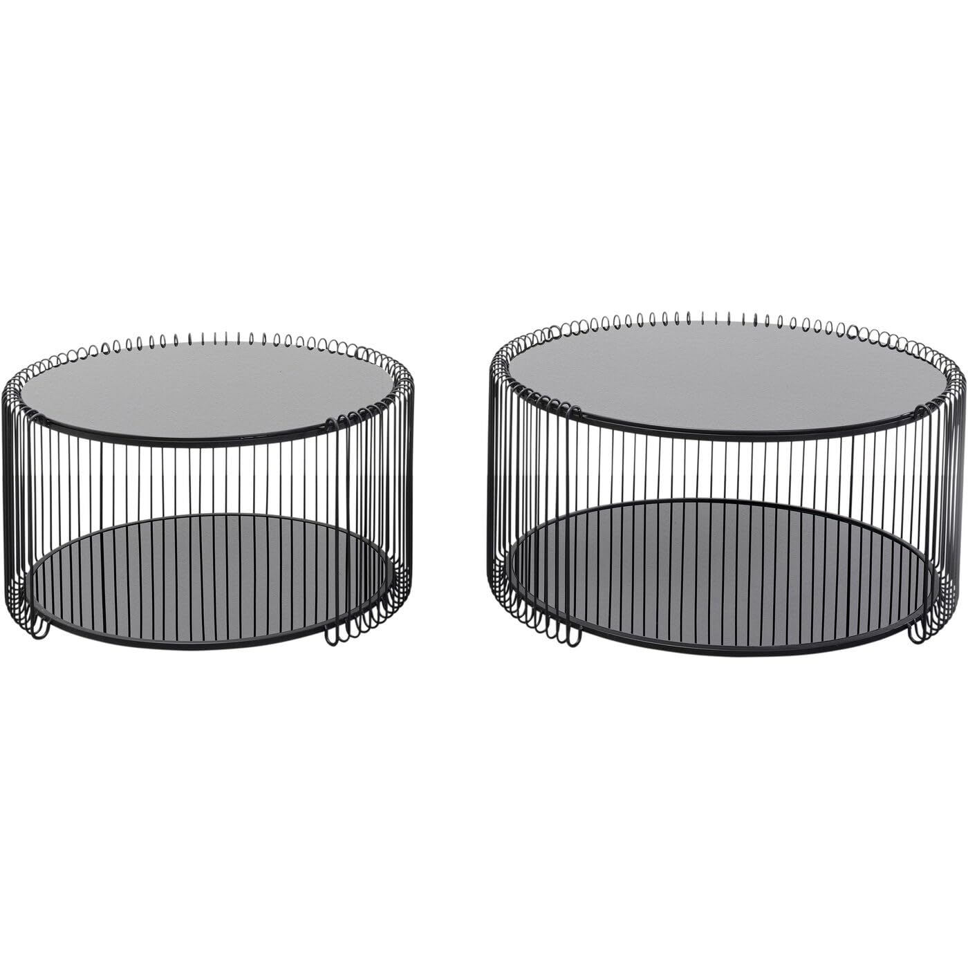 Kare Designerski stolik kawowy Wire Double zestaw 2 szt., czarny, średnica 63 cm, szkło hartowane, stół do salonu, stalowy stelaż, blat stołu ze szkła, do salonu, okrągły, 34 x 70 x 70 cm (wys. x