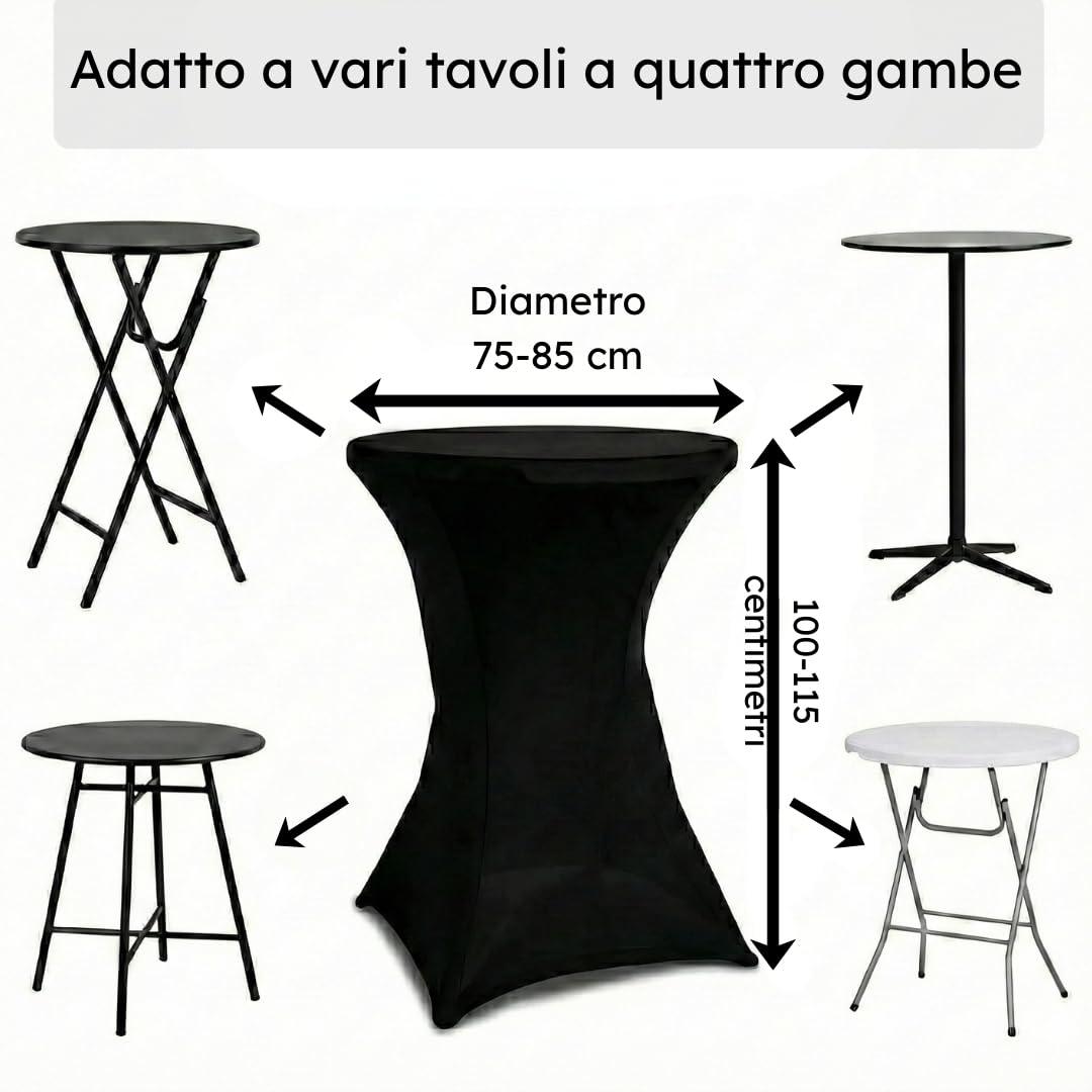 Saaf Set di 4 Gonne da Tavolo Nere Lussuose, Fodera Elasticizzata per Tavolo da Bar 80-85 cm, Lavabile, Gonna da Tavolo Elastica per Feste ed Eventi