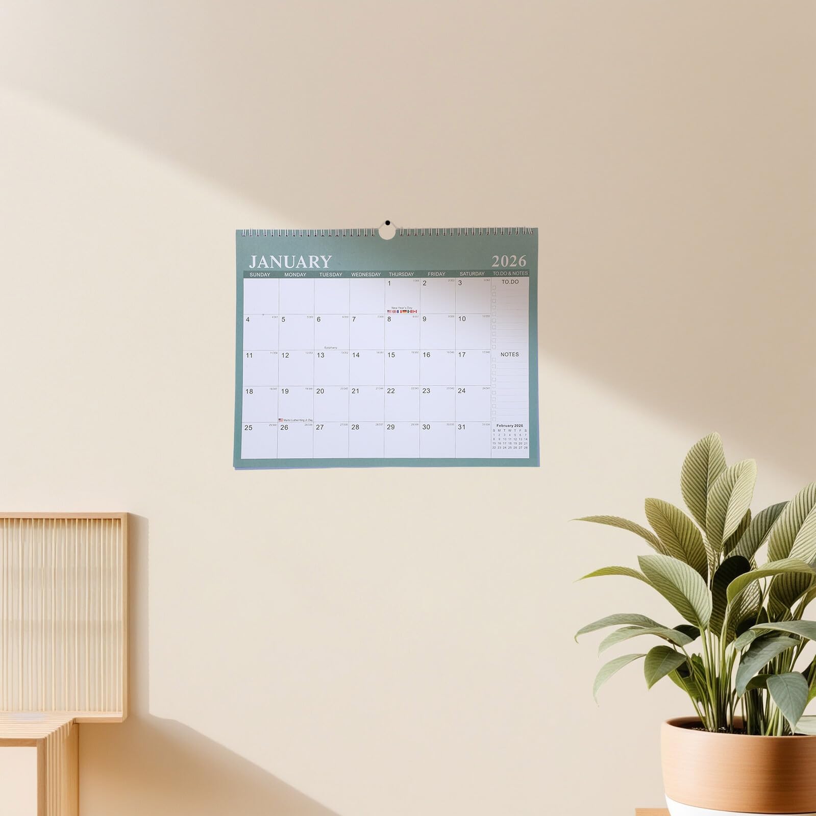 ABOOFAN Großer Wandkalender Monate Monatsplaner Stabiles Hartpapier Modernes Querformat mit Multi-länder-feiertagen für Büro Schule und Zuhause
