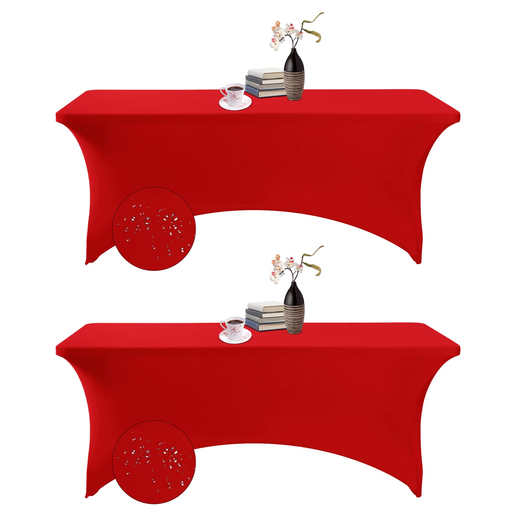 Nappe imperméable élasthanne 1,8 m lot de 2 rouge pour protéger vos tables de banquet et fête