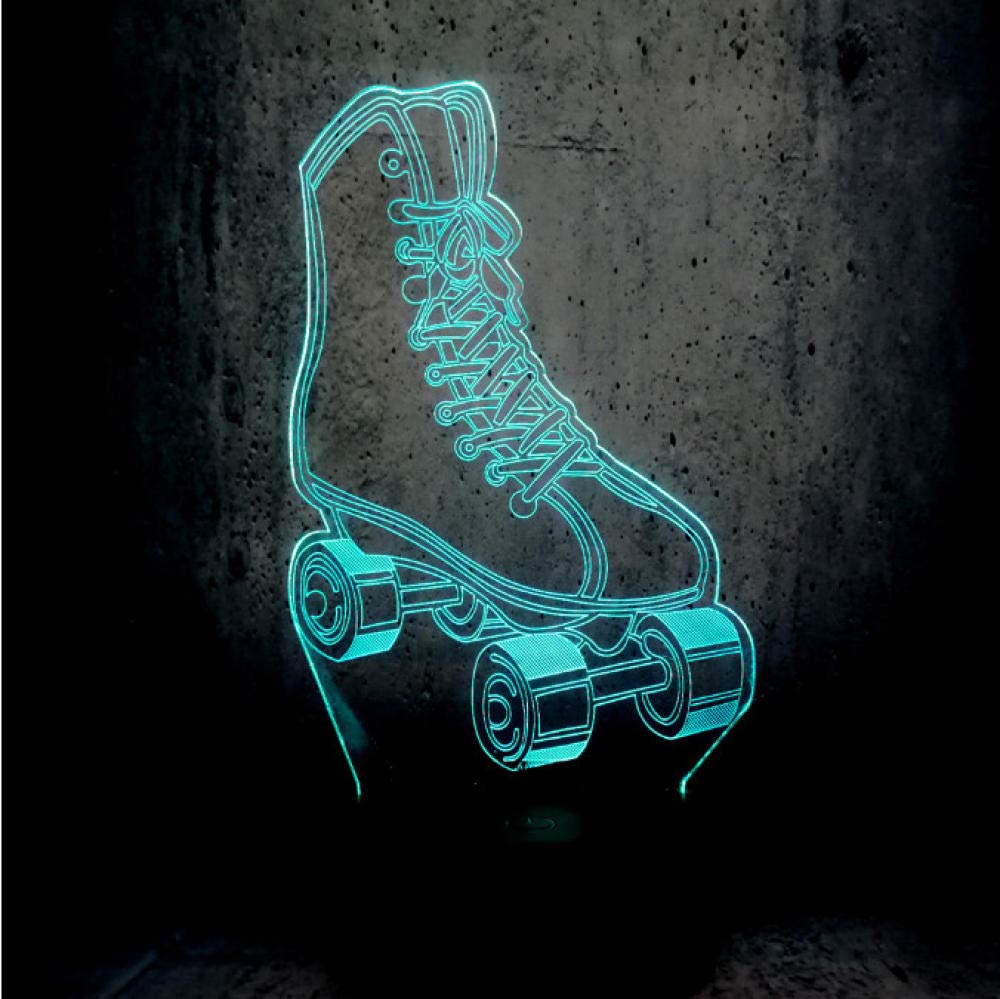 althiqahkeyNight light 3D LED Lamp Sport Roller Skates Multicolor Gradient Dimming Night Light USB Touch Sleeping Kids Gift 4 wheel pulley shoes lamp