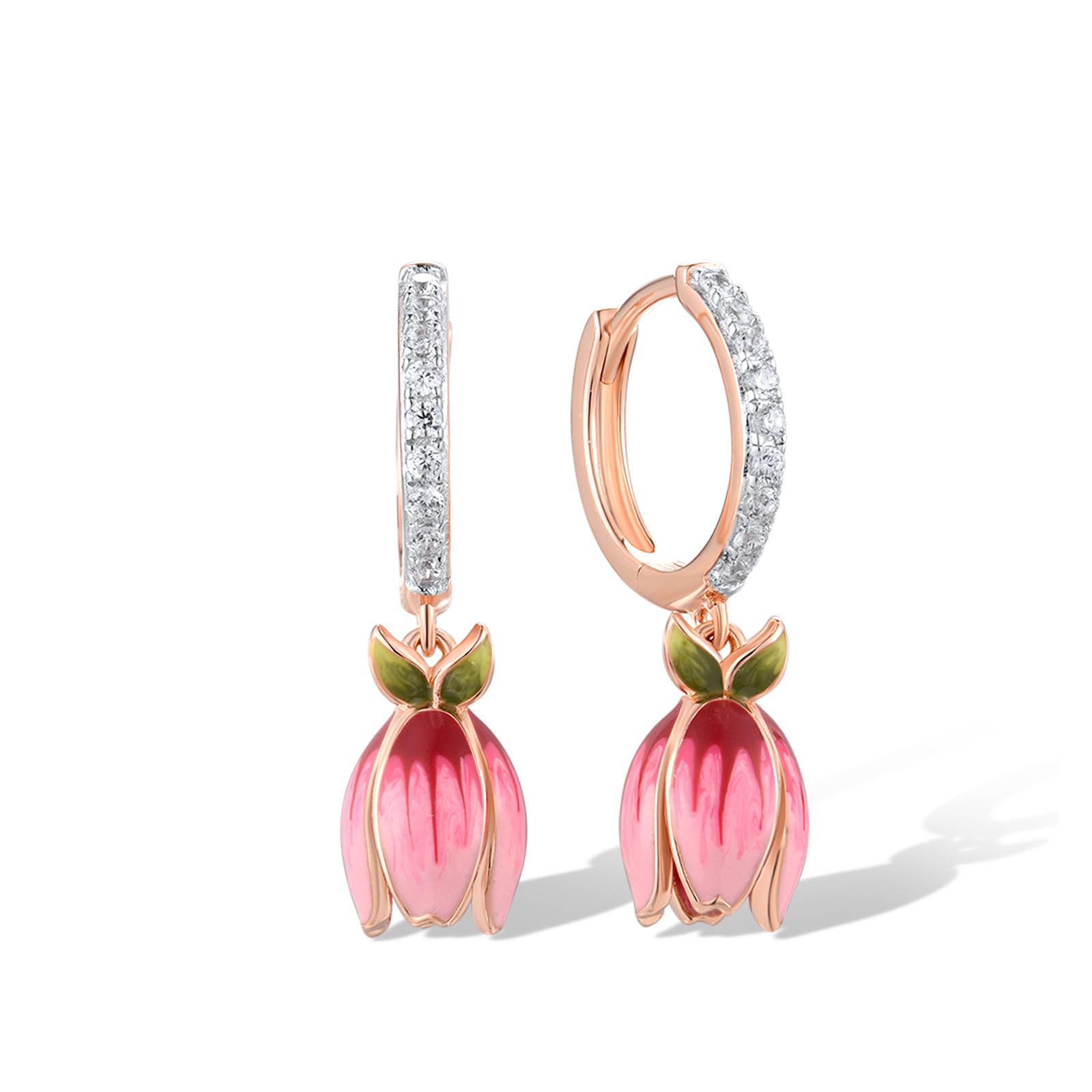 Santuzza 925 Sterling Silver Enamel Tulip Cuff Pierced Earrings for Women