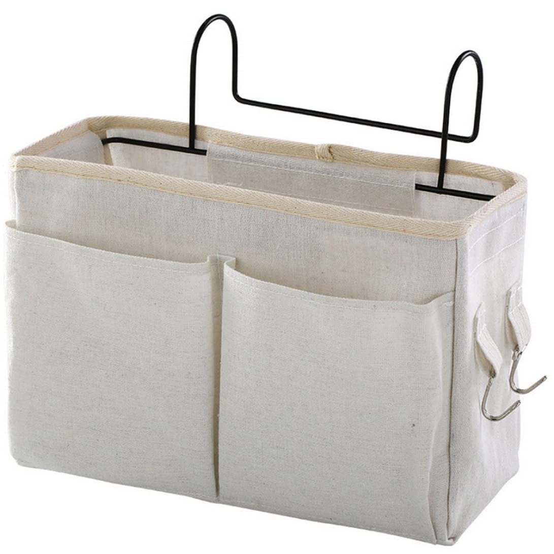Monetais White Bedside Hanging Storage Bag Caddy Pocket Nightstand Organizer Basket For Bunk Bed Dorm Rooms