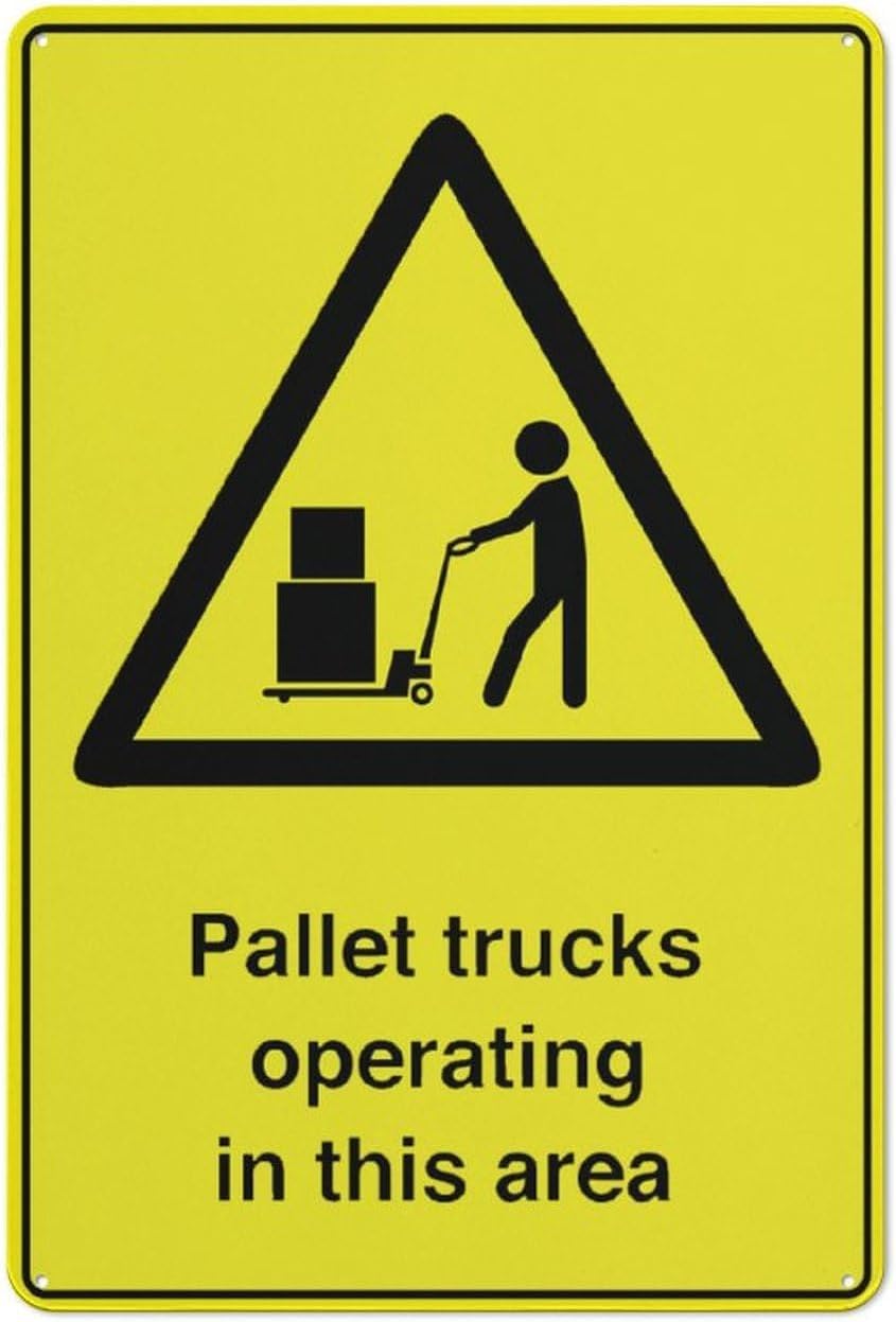 Pallet Trucks Operating in This Area Rust Free Aluminum Sign - Outdoor Decor with Pre-Drilled Holes for Warehouse, Factory Loading Zone - 16x12 Inch​