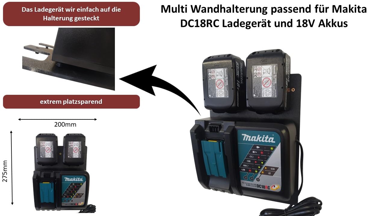 Wandhalterung für Makita Akkus und Ladegeräte [Made in Germany] Makita Batteriehalter Wandhalterung für Aufbewahrung und System