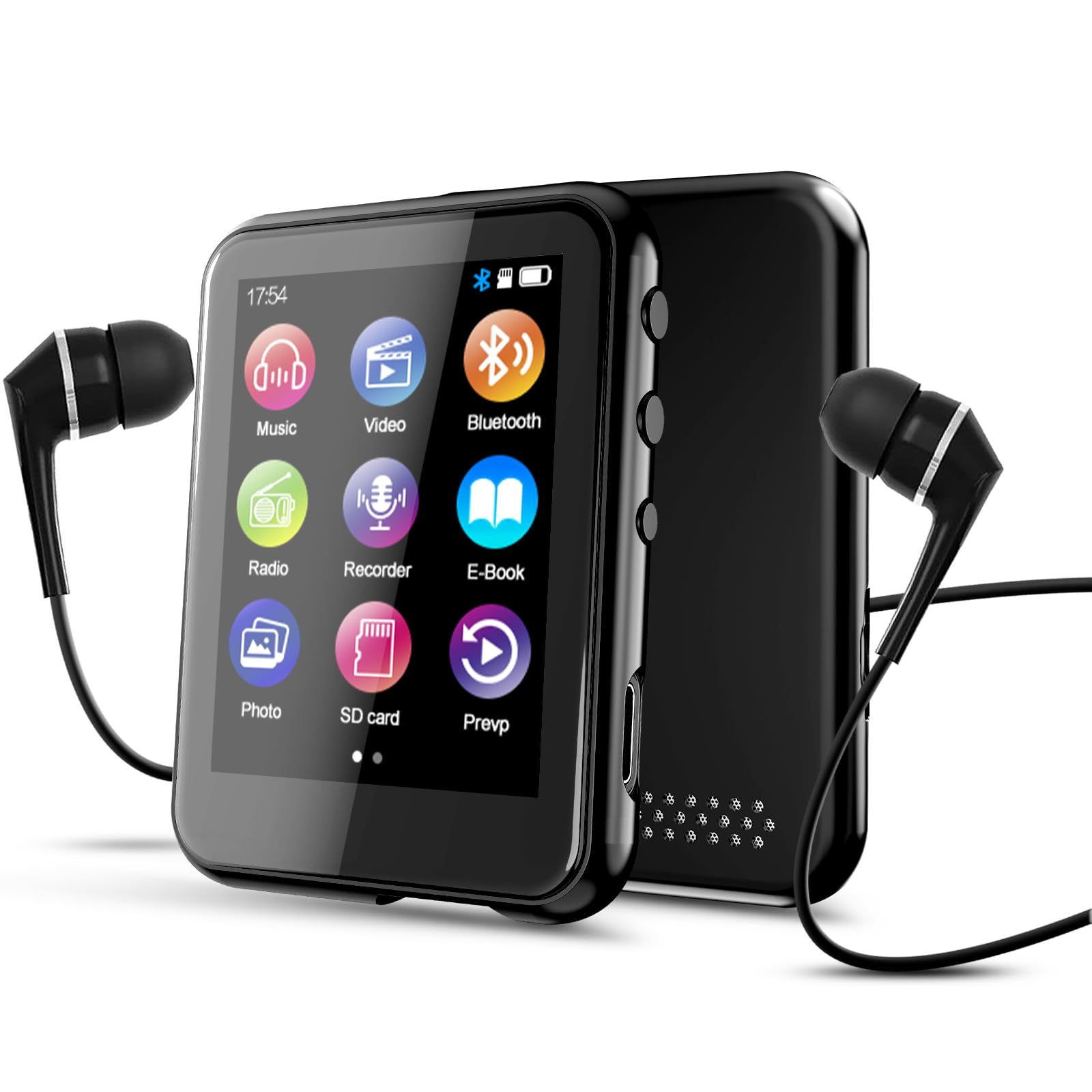Reproductor MP3 Bluetooth 5.3, pantalla táctil de 2,4 pulgadas, radio FM, grabación de voz, sonido Hi-Fi, función de libro electrónico, ampliación de memoria de hasta 512 GB, incluye funda gris