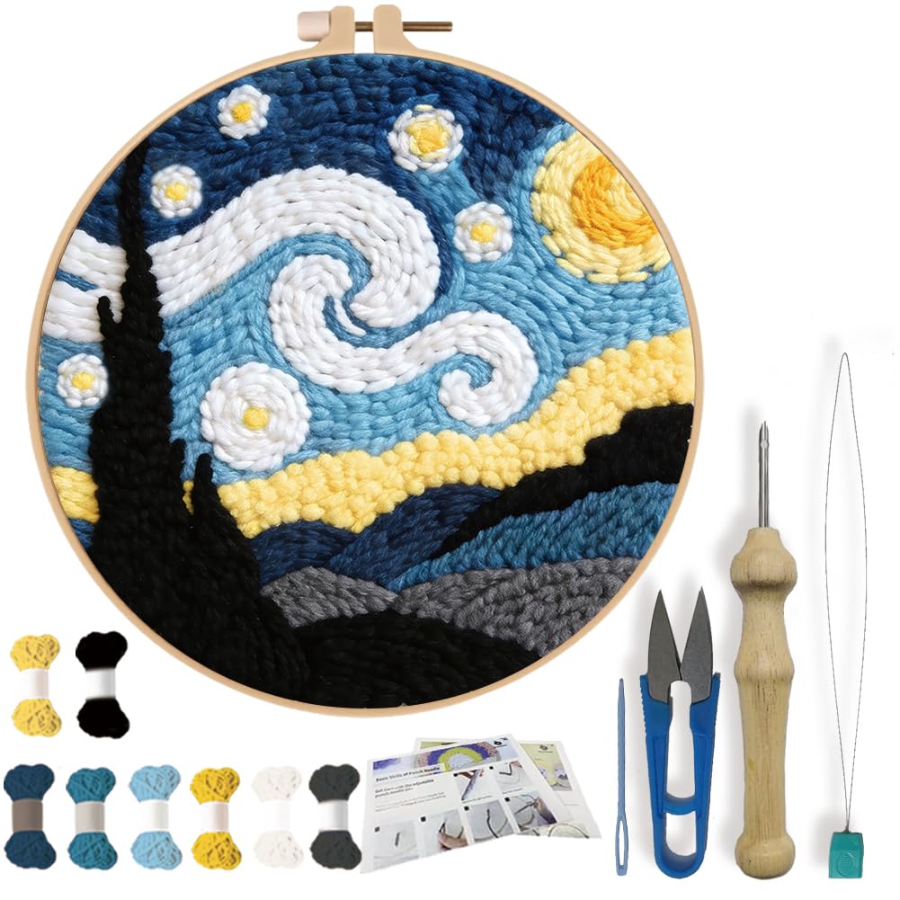FREEBLOSS Punch Needle Kit Embroidery Punch Needle Starter Craft Set Starry Sky Embroidery Kits with Instructions Crafts for Adults Festival Gift and Decoration 20cm/7.9inch