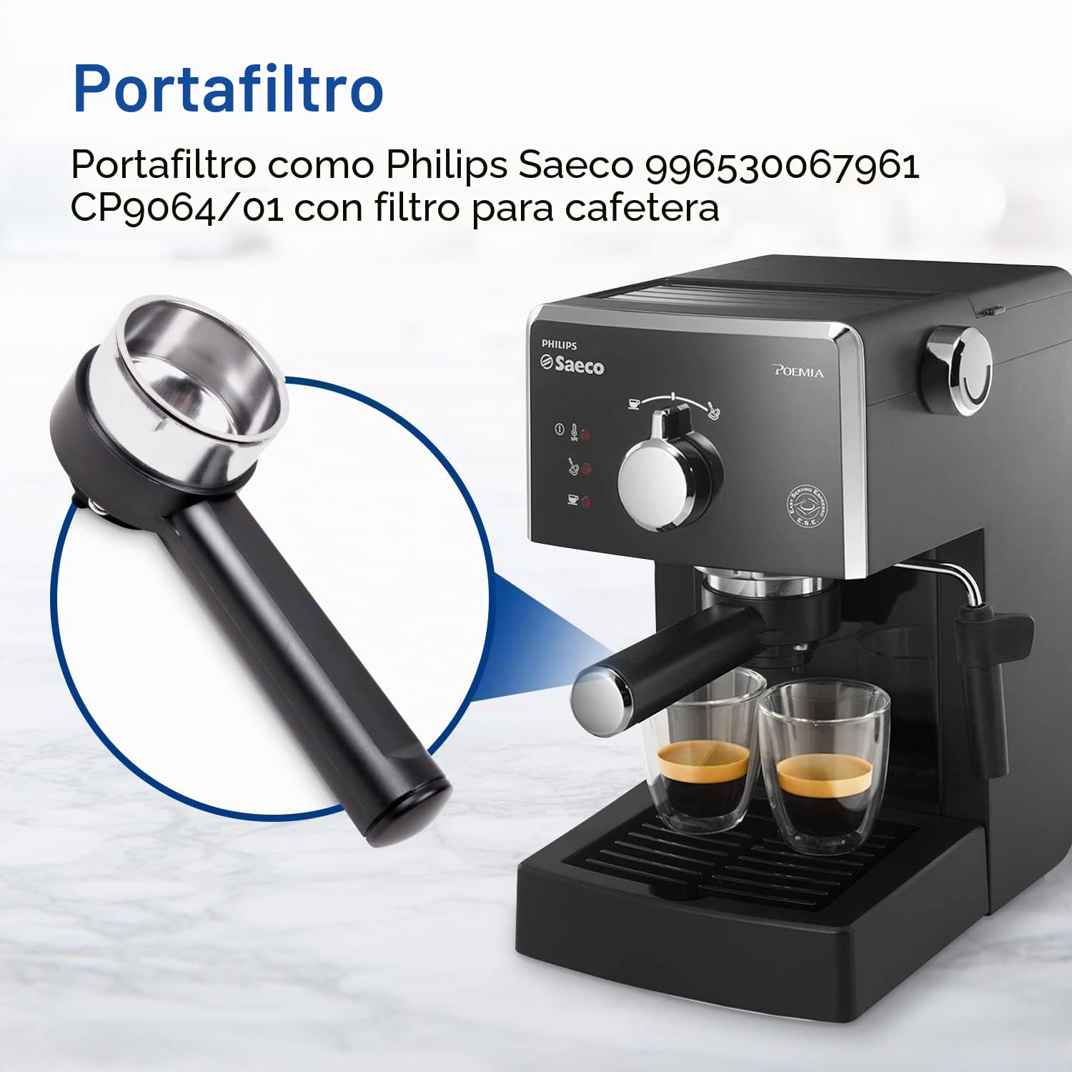 Portafiltro de 54 mm de diámetro de repuesto para cafetera Philips Saeco 996530067961 CP9064/01 con colador para 2 tazas, accesorio para máquina de café expreso