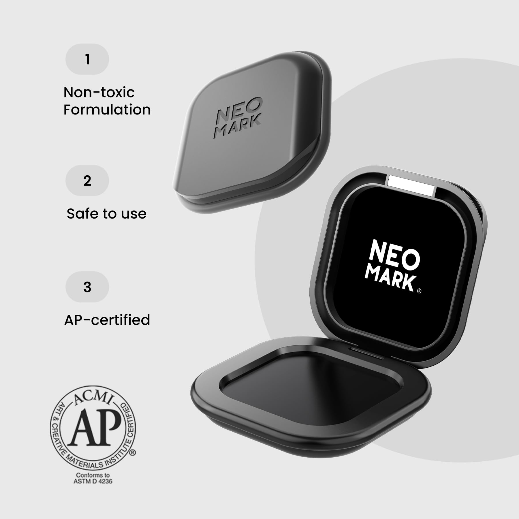 NEO MARK Almohadilla de tinta de huellas dactilares, almohadilla de sello de huellas dactilares sin tinta para notario, identificación de seguridad, 1.6 x 1.6 pulgadas, color negro (paquete de 1)