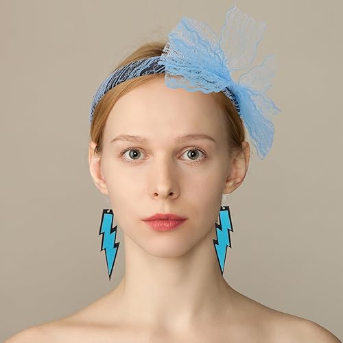 Miniatura 7 de LOGOFUN Diadema de encaje retro para fiesta, aretes de neón de los años 80, guantes de red de los años 80, accesorios de fotos con temática de los