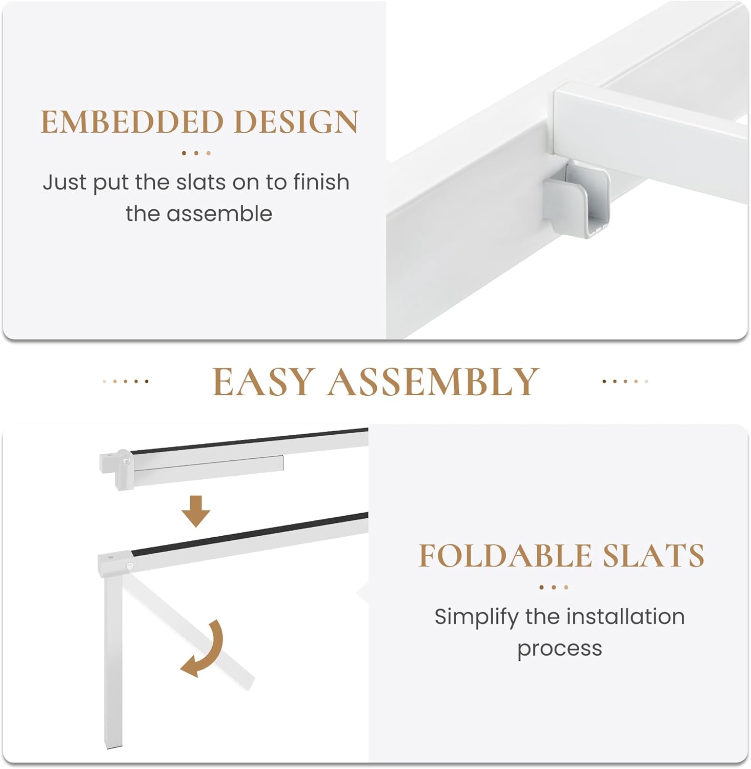 SHA CERLIN Queen Bed Frame, Metal Platform Bed with Victorian Style Iron-Art Headboard and Footboard, Easy Assembly, No Box Spring Needed, White - Image 8