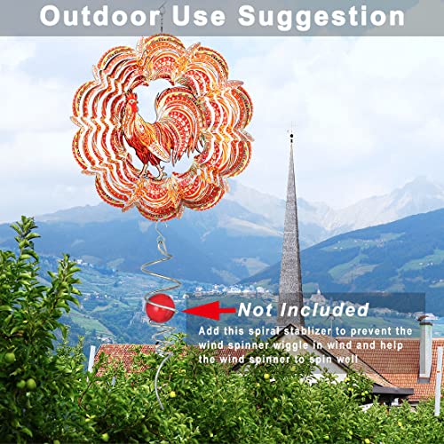 Rooster Wind Spinner Hanging, 3D Wind Spinners Outdoor Garden Decor, 12In Cock Spinning Yard Art Metal Large Ornaments, Stainless Steel Wind Catcher Chicken For Backyard, Red Gold Wind Sculptures Gift #TOP4