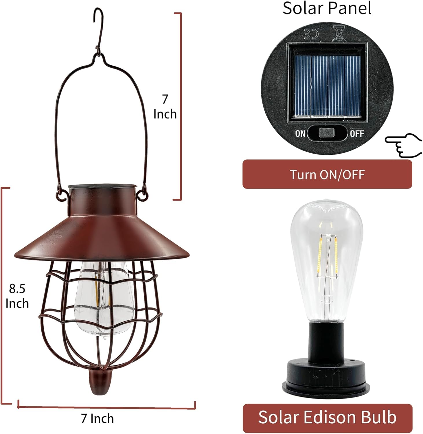 Paquete de 4 faroles solares impermeables para exteriores, lámpara colgante solar de metal con bombilla blanca cálida, diseño para decoración de jardín, patio, patio