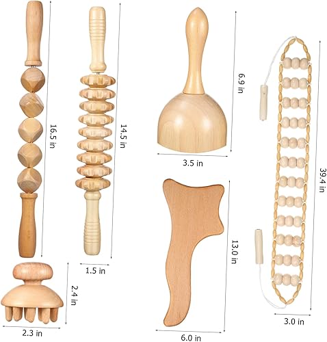 Miniatura 6 de Hemoton 6 Uds Herramientas de masaje Herramientas de madera para liberación muscular Copa de masaje corporal Grabado Rodillo de espalda Masaje Copa