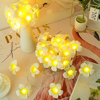 SATYAM KRAFT Plumeria Flower LED String Light | 1 Pc Foam Flower Garland with Rice Fairy Lights | Birthday, Festive Decor (Acrylic, 1.5 Meter) - image, photos