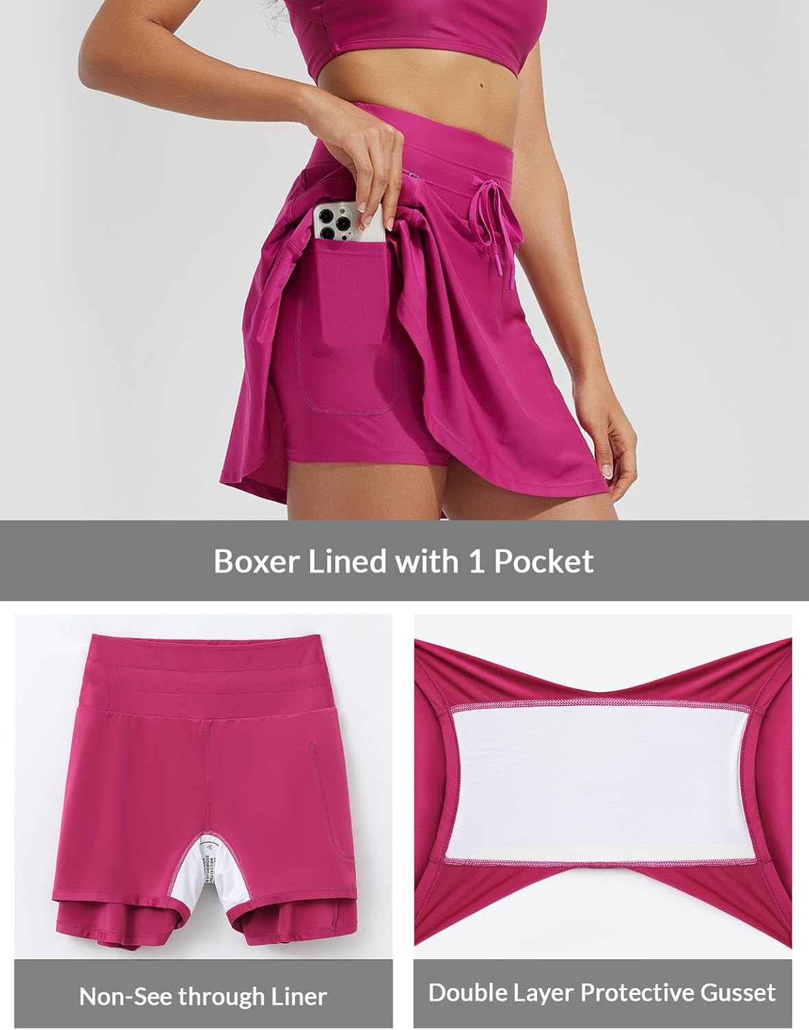 baleaf Women's High Waisted 15'' Swim Skirt Boxer Liner Quick Dry Bathing Suit Tankini Swimsuit Bottoms with Zipper Pocket - Image 5