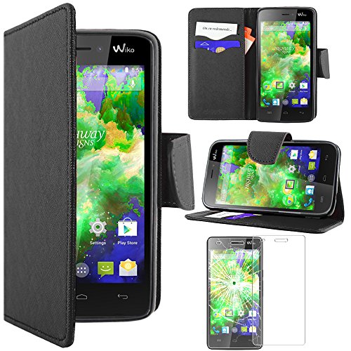 ebestStar - Coque Compatible avec Wiko Highway Signs Etui PU Cuir Housse Portefeuille Porte-Cartes Support Stand, Noir + Film Protection écran Verre Trempé [Appareil:...