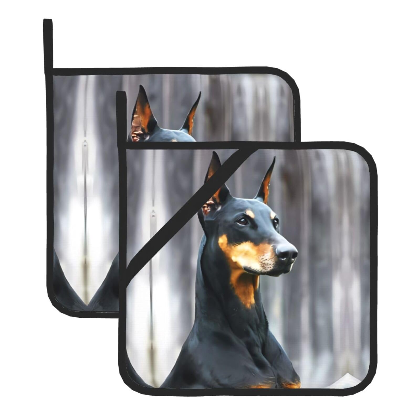 WHJSHOP doberman Prints Square Pot Holders - Waterproof Heat Resistant Kitchen Throw Pads for Hot Bowls & Dishes, Durable Oven Mitt Layers with Hanging Loop - Set of 2