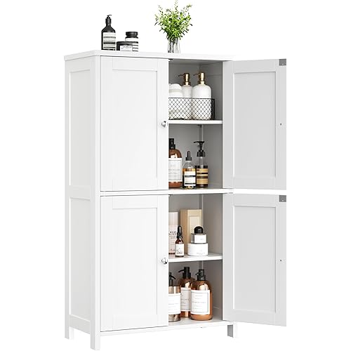 Shintenchi Bathroom Storage Cabinet with Doors and Shelves, Floor Cabinets for Washroom Furniture, Laundry Room, Organization with Adjustable Shelf, White