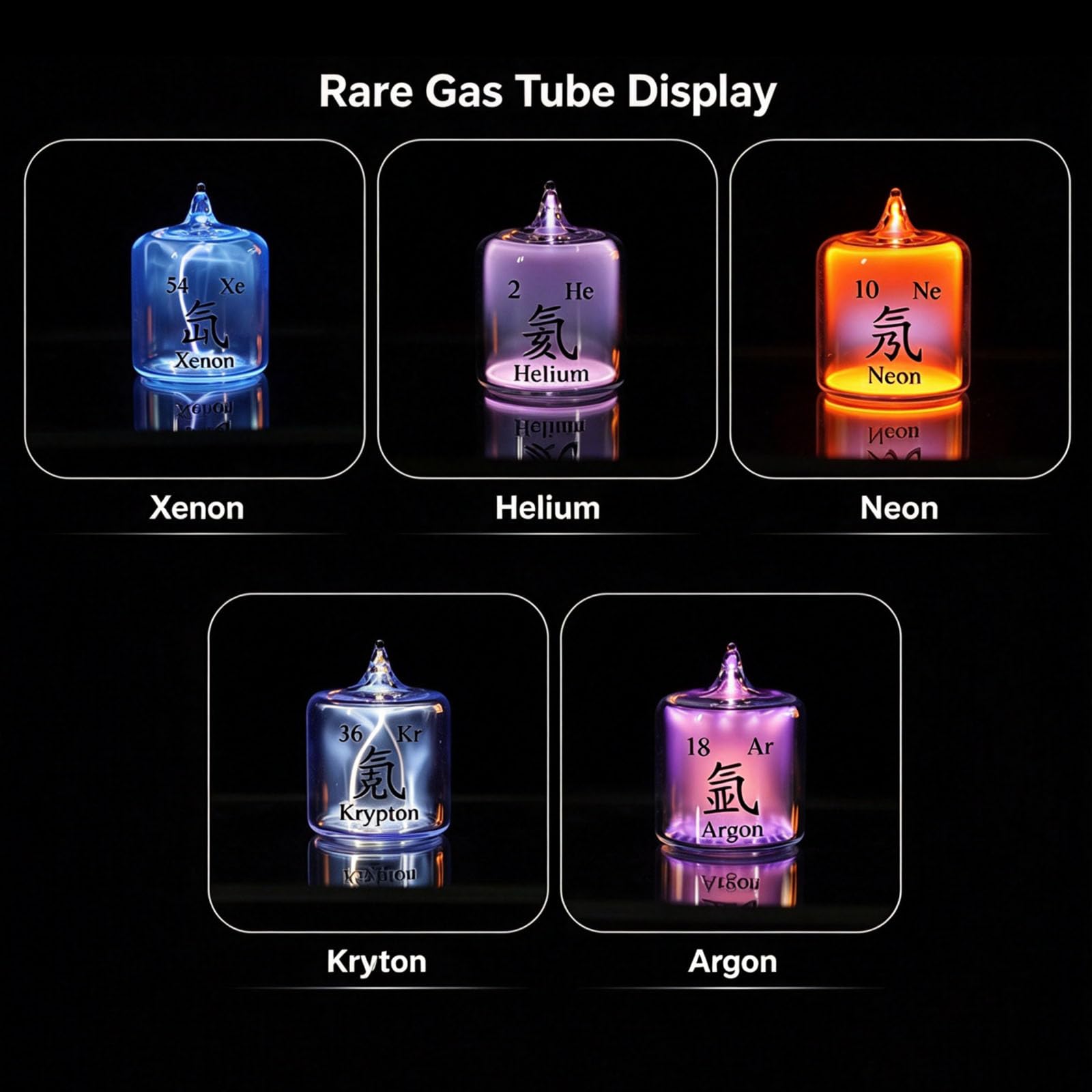 Set Di Tubi A Scarica Di Gas Nobili, 5 Tubi A Scarica Di Gas Rari, Con Base Alimentata, Lampada Al Plasma Di Neon, Elio, Argon, Kripton E Xeno, Luce Notturna Da Scrivania Per Linsegnamento