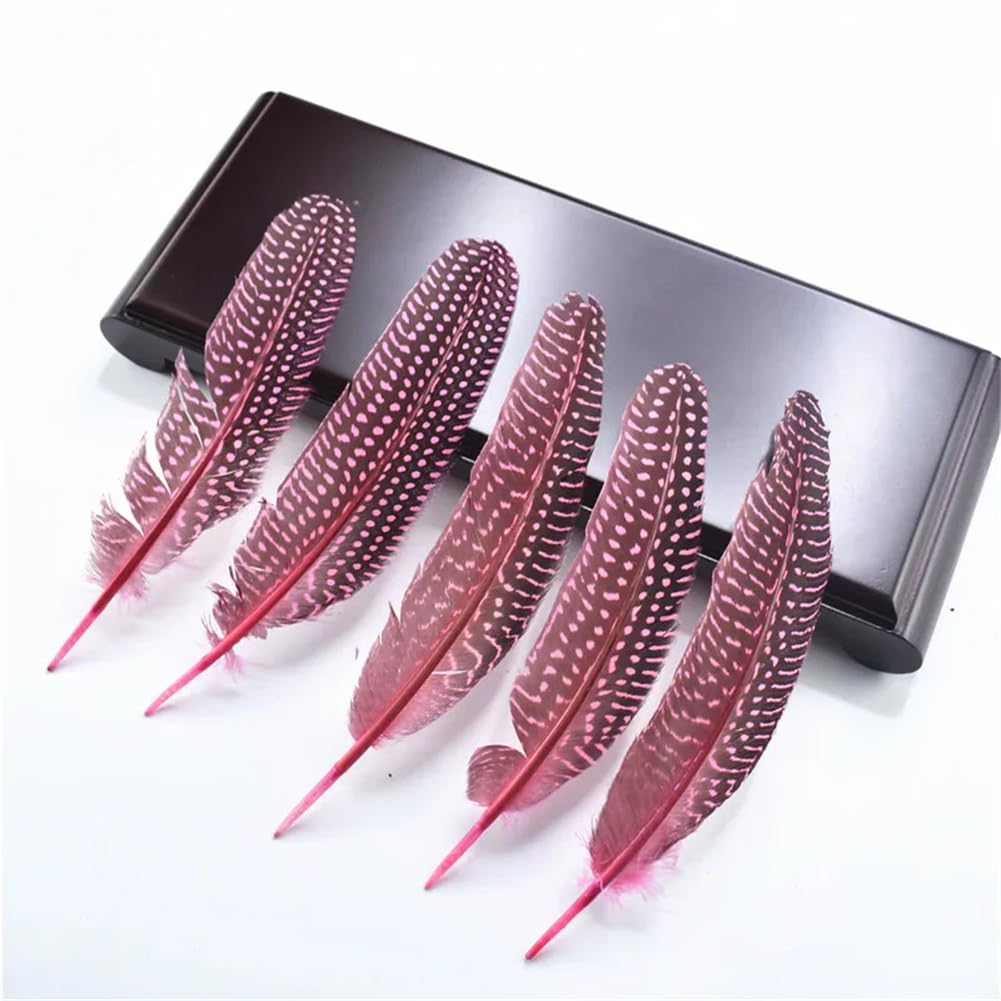 Natural Pheasant Feathers, Natural Spotted Pearl Chicken Pheasant Craft Feathers 5-7 inch Multicolor 100pcs(Pink)