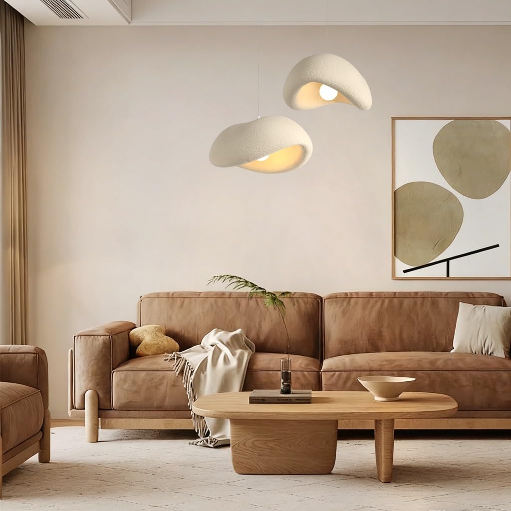 JOJOM Lampa Wisząca Wabi-sabi Nowoczesna Lampa Wisząca Regulowana Wysokość Trzy głowy Oświetlenie Wewnętrzne Polistyrenowa Lampa Klosz lampy Do Jadalni Sypialnia Salon Kuchnia Kawiarnia(A40)