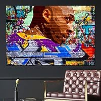 SIGNWIN Framed Canvas Wall Art Inspirational Kobe Bryant Abstract Painting Graffiti & Street Art Famous People Pop Art Modern Urban Multicolor for Living Room, Bedroom, Office - 12x18 inches