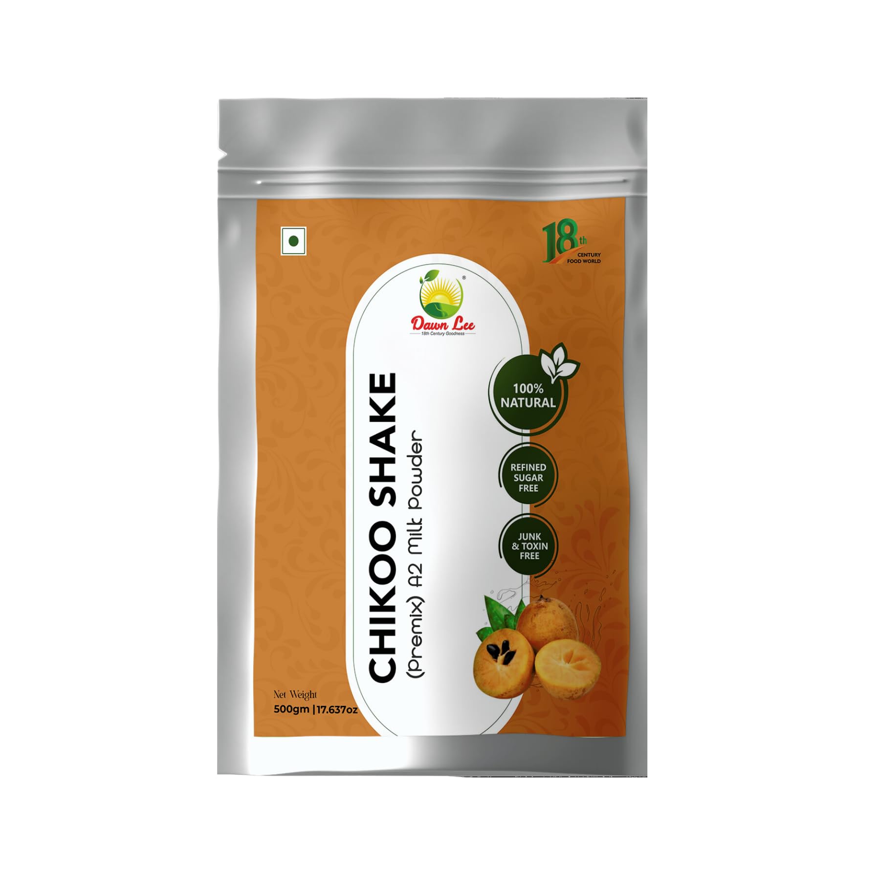 Dawn Lee Chikoo Shake Premix 500g | With Chikoo Powder, A2 Milk Powder & Desi Khand | Traditional Fruit-Based Beverage Mix Instant Drink | No Refined Sugar |