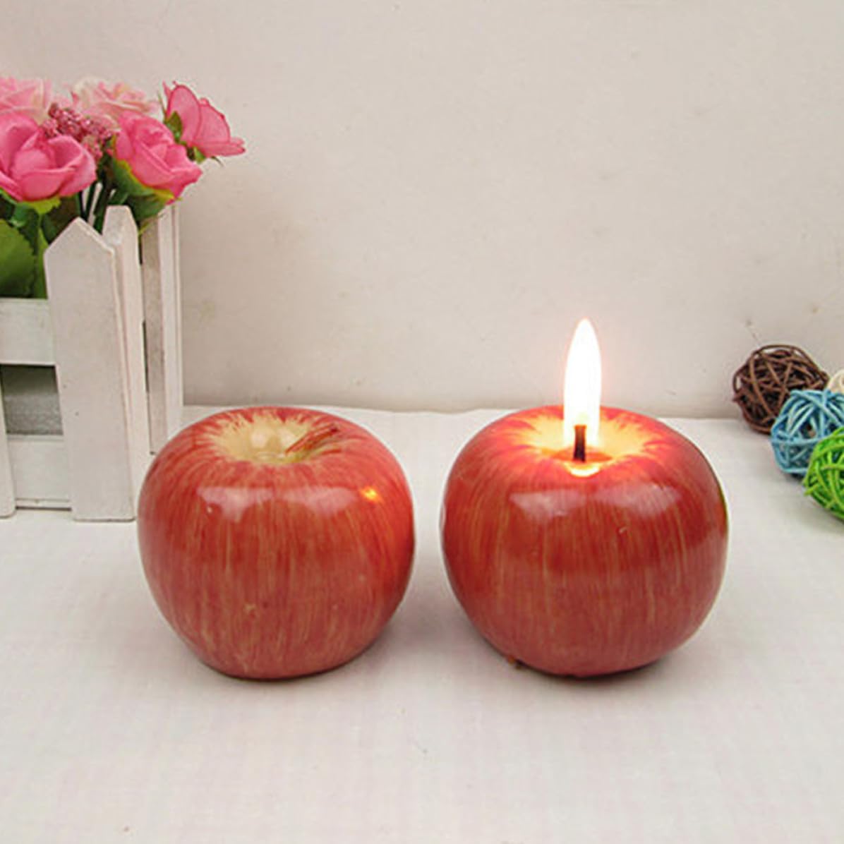 Realistic Fruit Candle Decor, Red Plastic, Christmas Gift