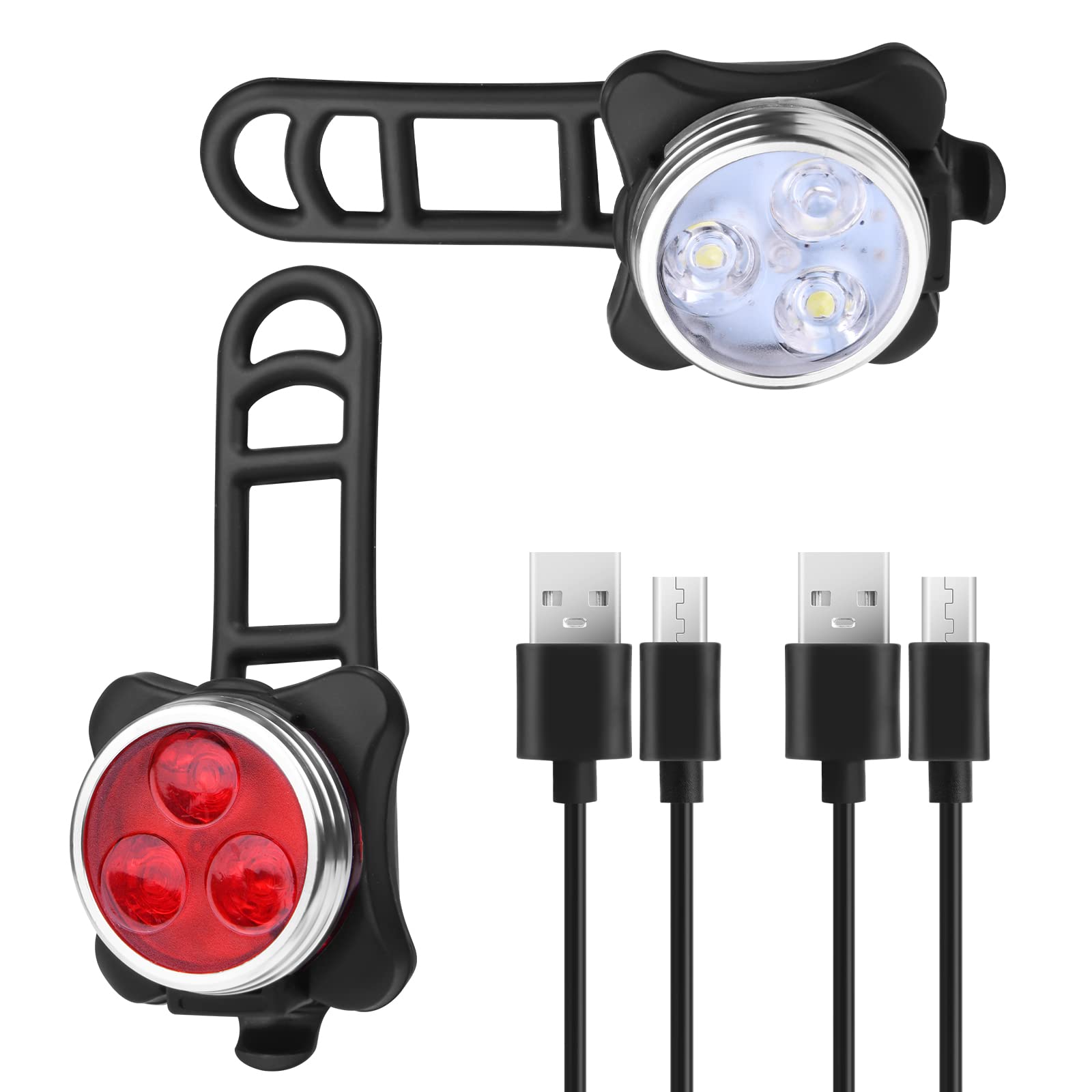 Flintronic 2 Pcs Luz Bicicleta LED, Recargable USB, Súper Brillante Luz LED para Bicicleta, para Ciclistas, Rojo+Blanco