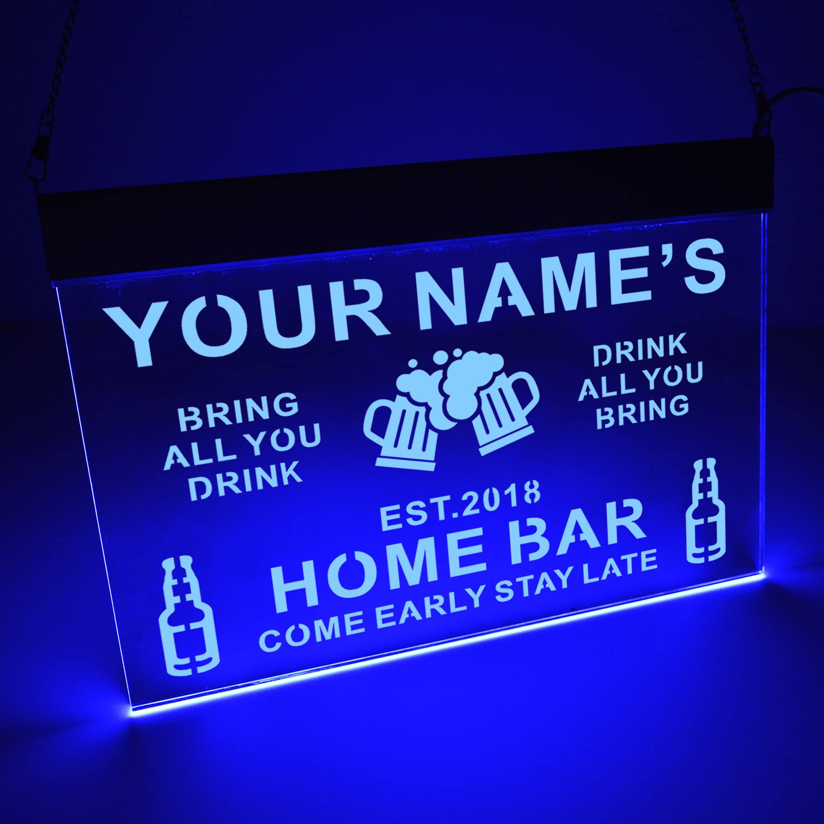 Personalized Acrylic Bar Sign, Custom Name Date Neon Home Bar Sign, Man Cave LED Light, Bar Light Up Sign, Neon Sign Wall Decor