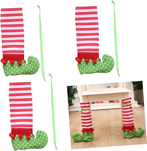 Miniatura 5 de DECHOUS 3 piezas de silla de elfo de Navidad, decoración de patas de escritorio de Navidad, funda de pie de mesa de Navidad, cubierta de botella de