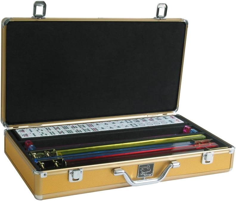 White Swan Mah Jongg Set - White Tiles - Pusher Arms - Aluminum Case - Gold