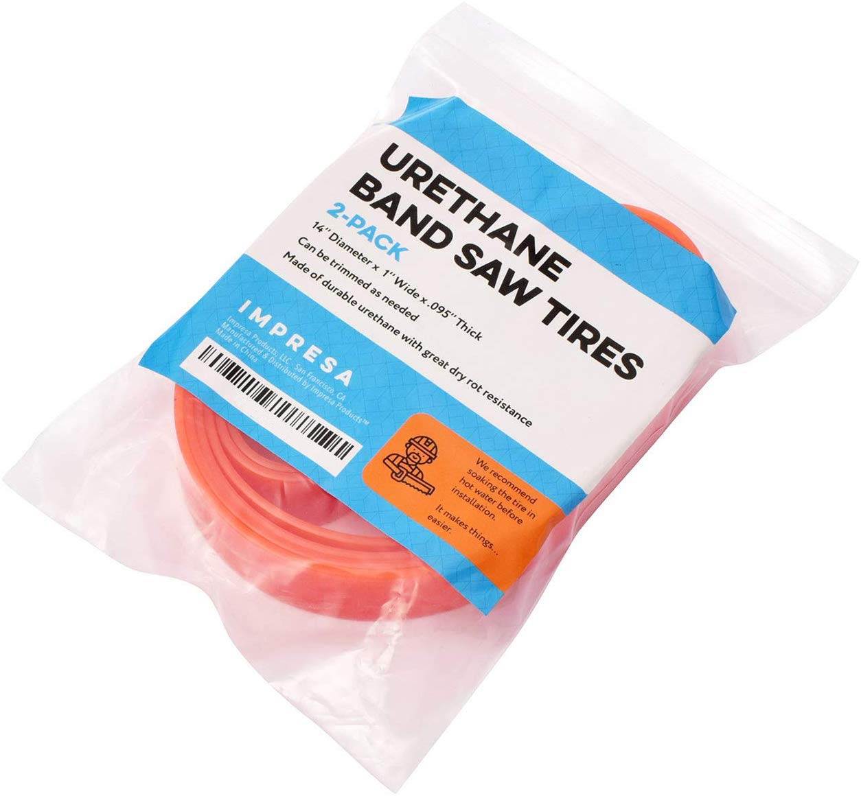 2 Pack Urethane Band Saw Tires - FIts 14 inch x 1 inch x .095 - No Adhesive Needed - Compatible with Branded Bandsaws Including Jet Grizzly, & Powermatic - - 