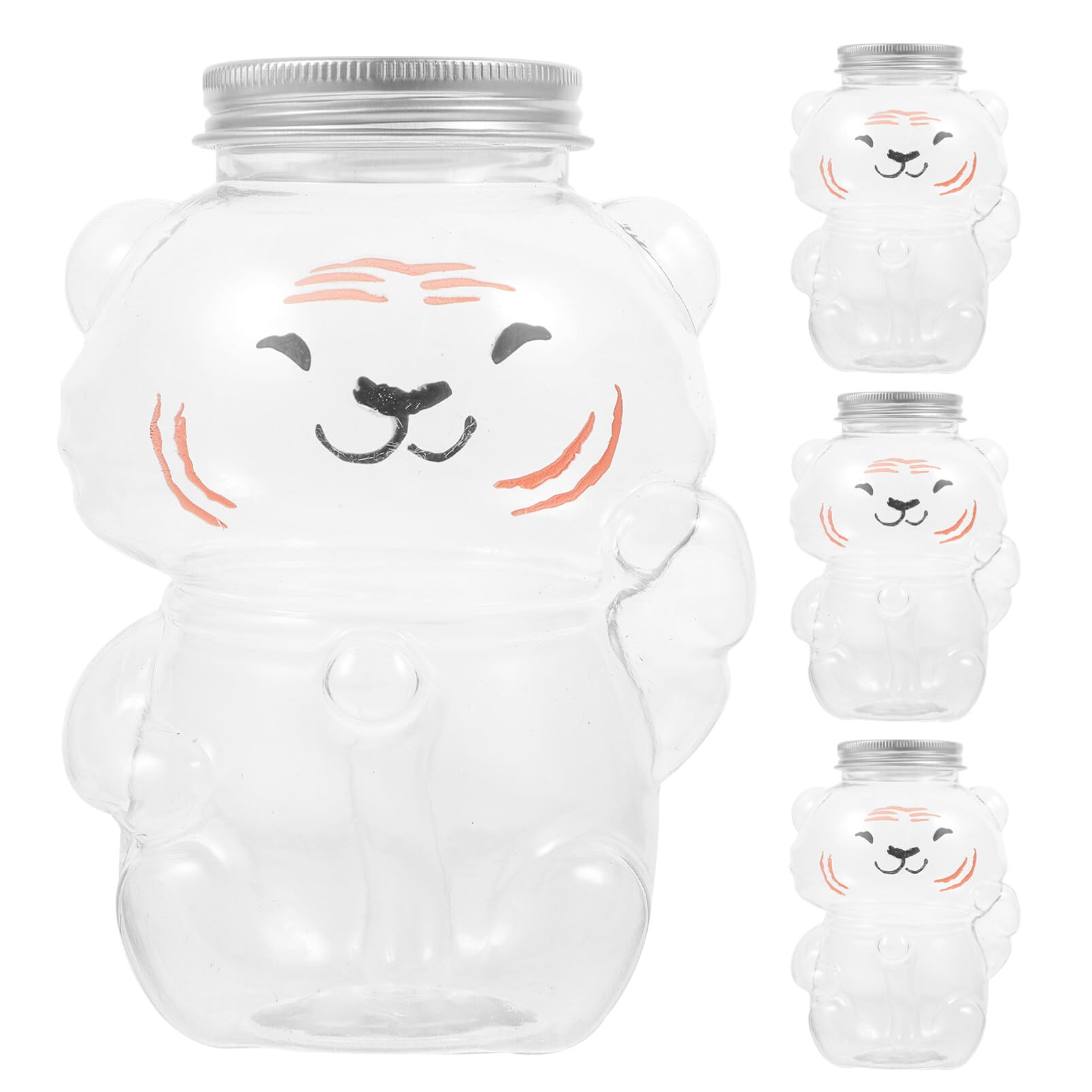 HOLIDYOYO 4Pcs Plastic Jar Empty Tiger Shaped Bottle with Sealed Caps Candy Milk Tea Drinks Containers for Making Candy Presents DIY Decoration