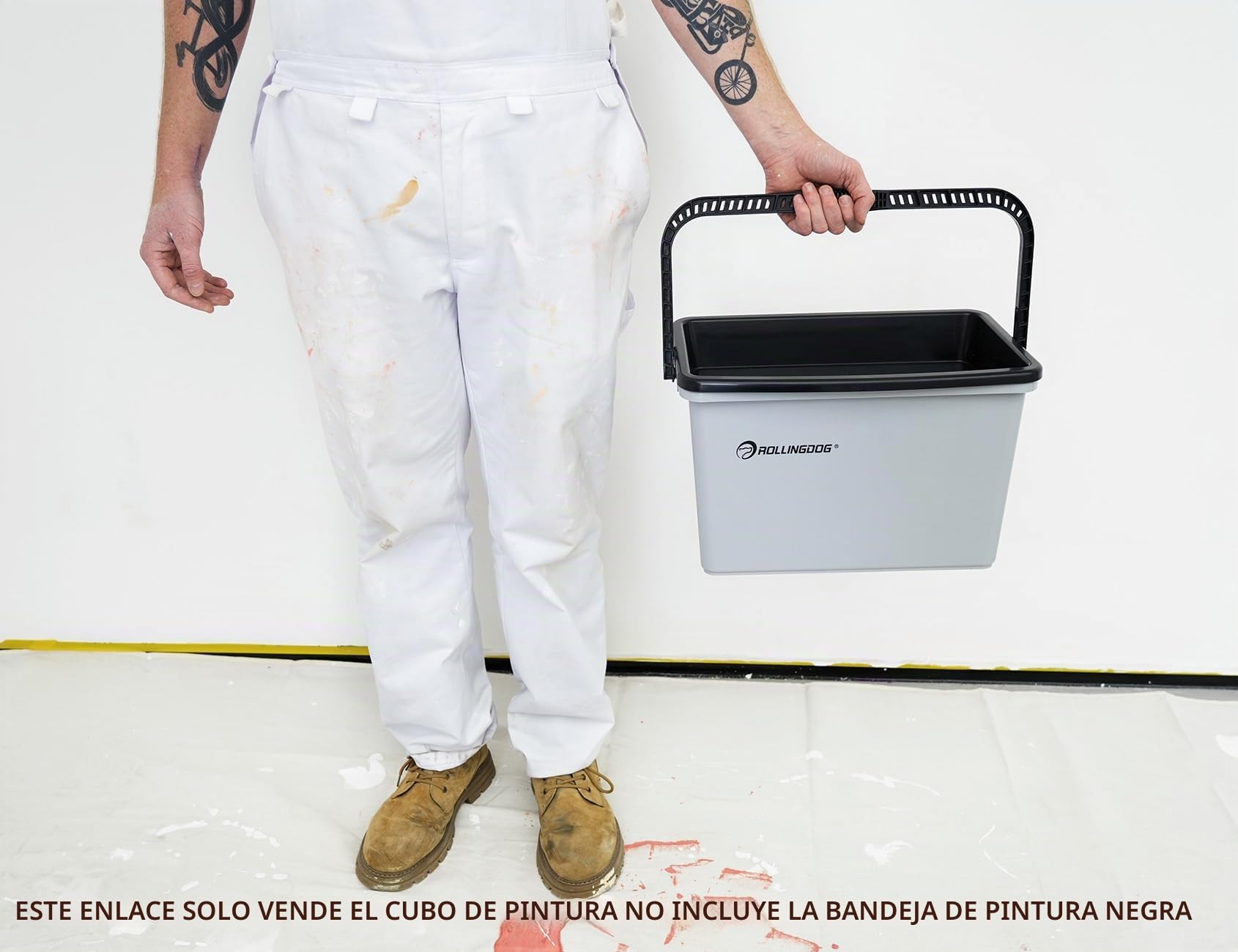 ROLLINGDOG Cubo de pintura de 12 pulgadas, cubo de plástico duradero con rejilla de carga en ángulo, pintura de pared profesional y proyectos de bricolaje