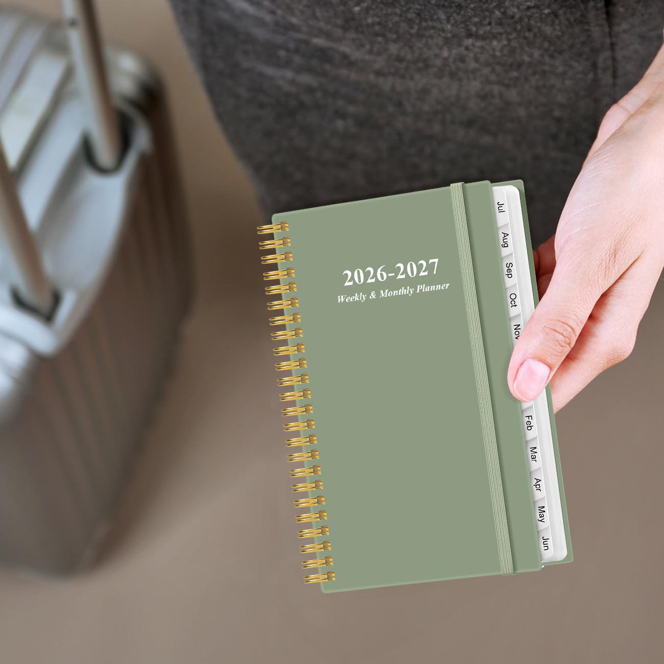 Taschenkalender 2025 - Planer 2025 von Januar 2025 - Dezember 2025, Planer 2025 mit 12 Reitern, Doppeldrahtbindung, Innentasche, 9,5 x 17,1 cm, Grün