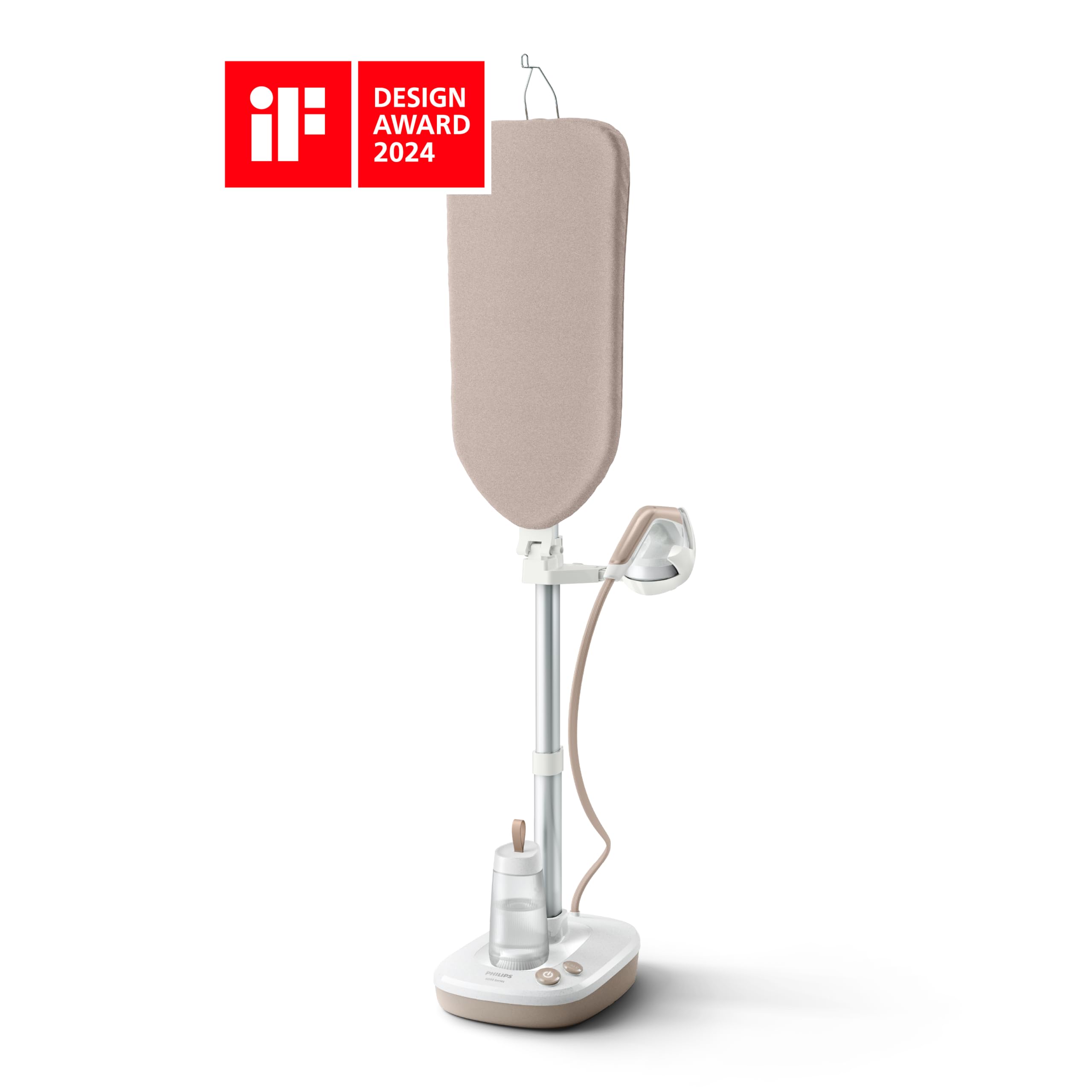 Philips Solution de repassage All-in-One Série 6000 - Défroisseur vapeur 6 bars, planche multi-angle, Optimal Temp, réservoir 1.1L amovible, Élimine jusqu'à 99,9%* des bactéries, Beige (AIS6010/10)