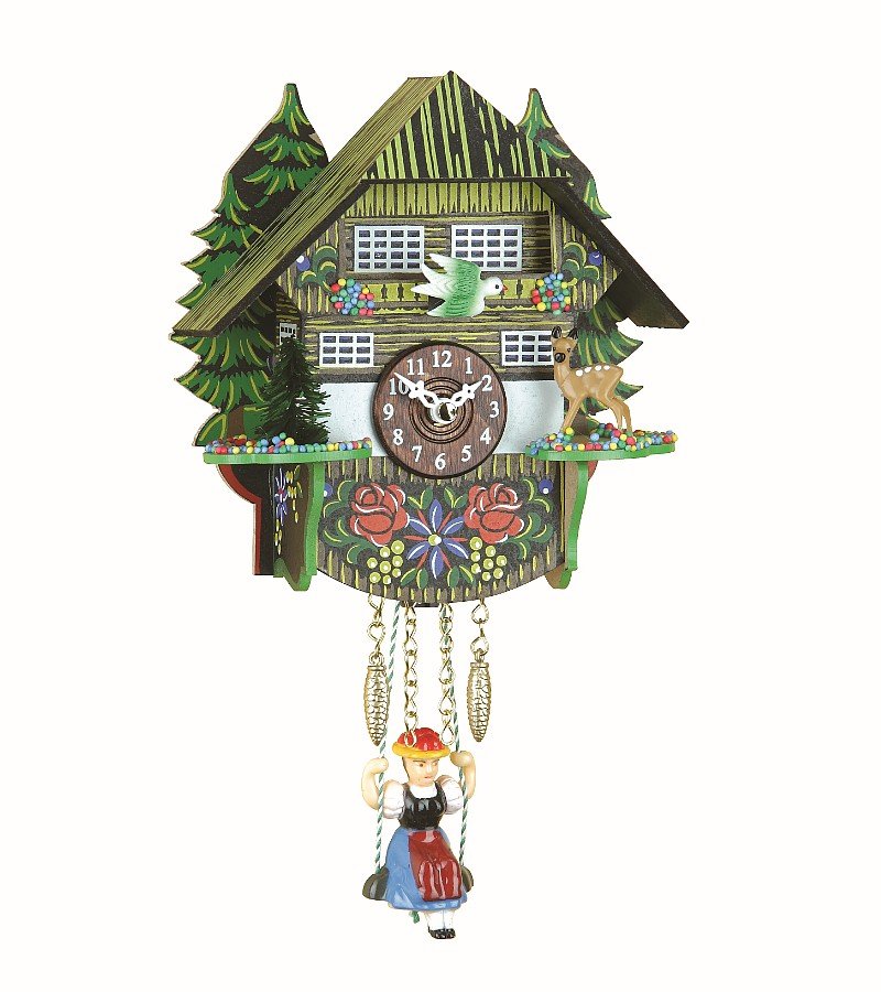 Reloj en miniatura ISDD Kuckulino Selva Negra con movimiento de cuarzo y sonido de cucú
