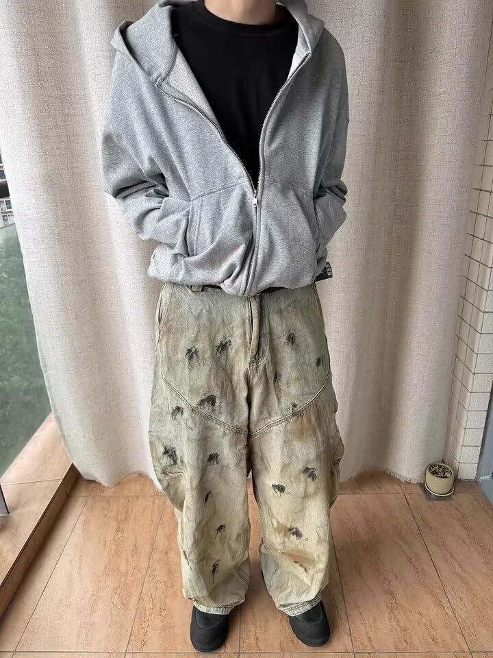 Retro Loose-Fitting Jeans, high-Waisted Cotton Casual Pants, Unisex, Versatile, Washed Work Pants4