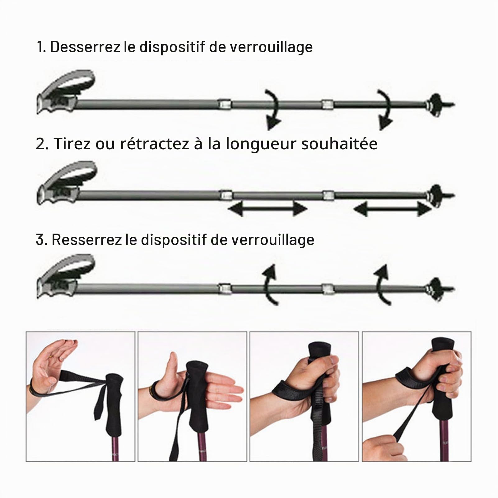 AUTOPkio Baton de Marche Nordique Bâton de Randonnée Telescopique 2 Pcs Aluminium Antichoc Réglable en 35 à 135 cm Canne de Marche du Trekking Alpinisme Camping Voyage