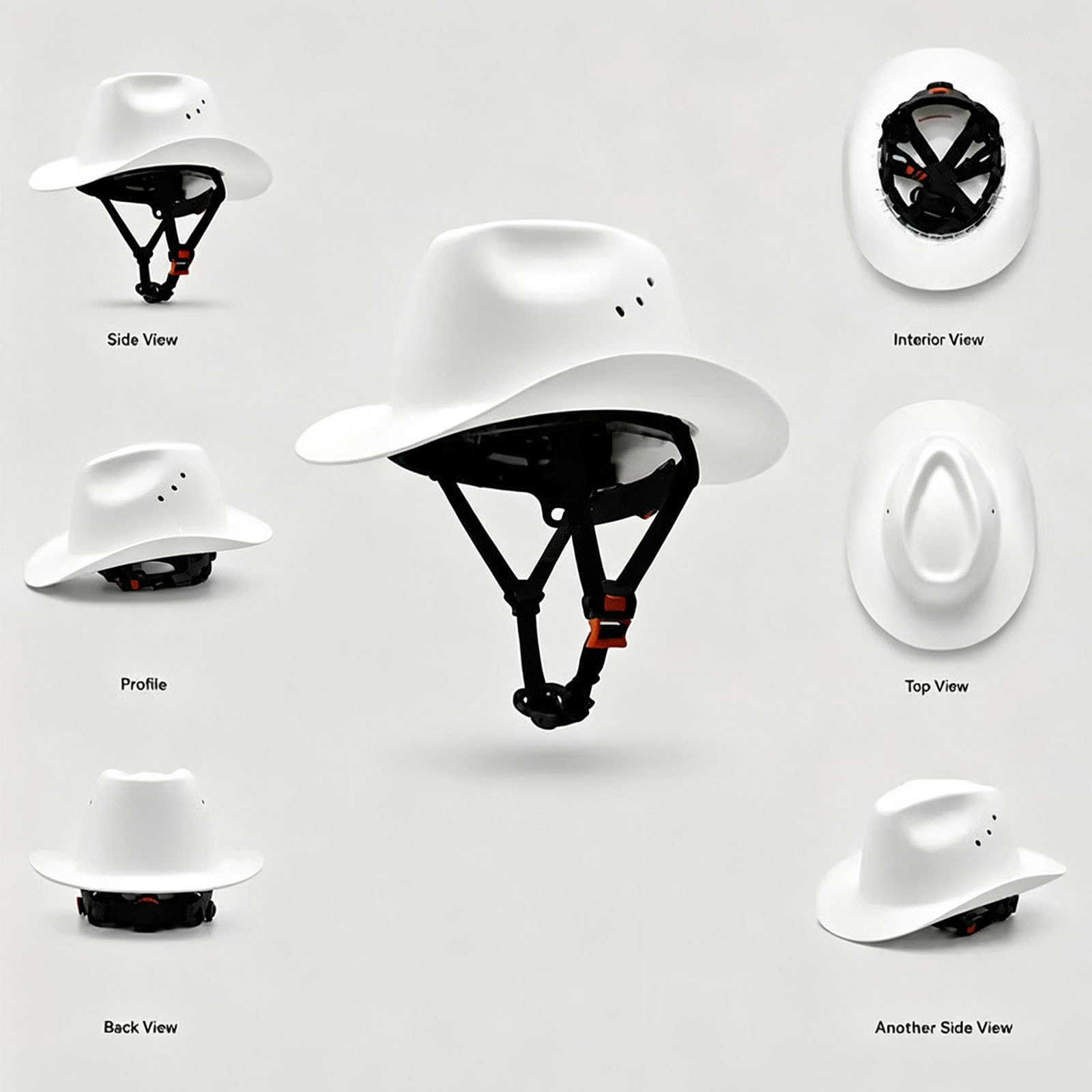 Belüfteter HDPE Schutzhelm mit Cowboy Krempe, verstellbarer, innenliegender Kinnriemen für Bau, Ranch und Feldeinsätze Western Schutzhelm, belüftete HDPE Schale, verstellbarer Kinnriemen