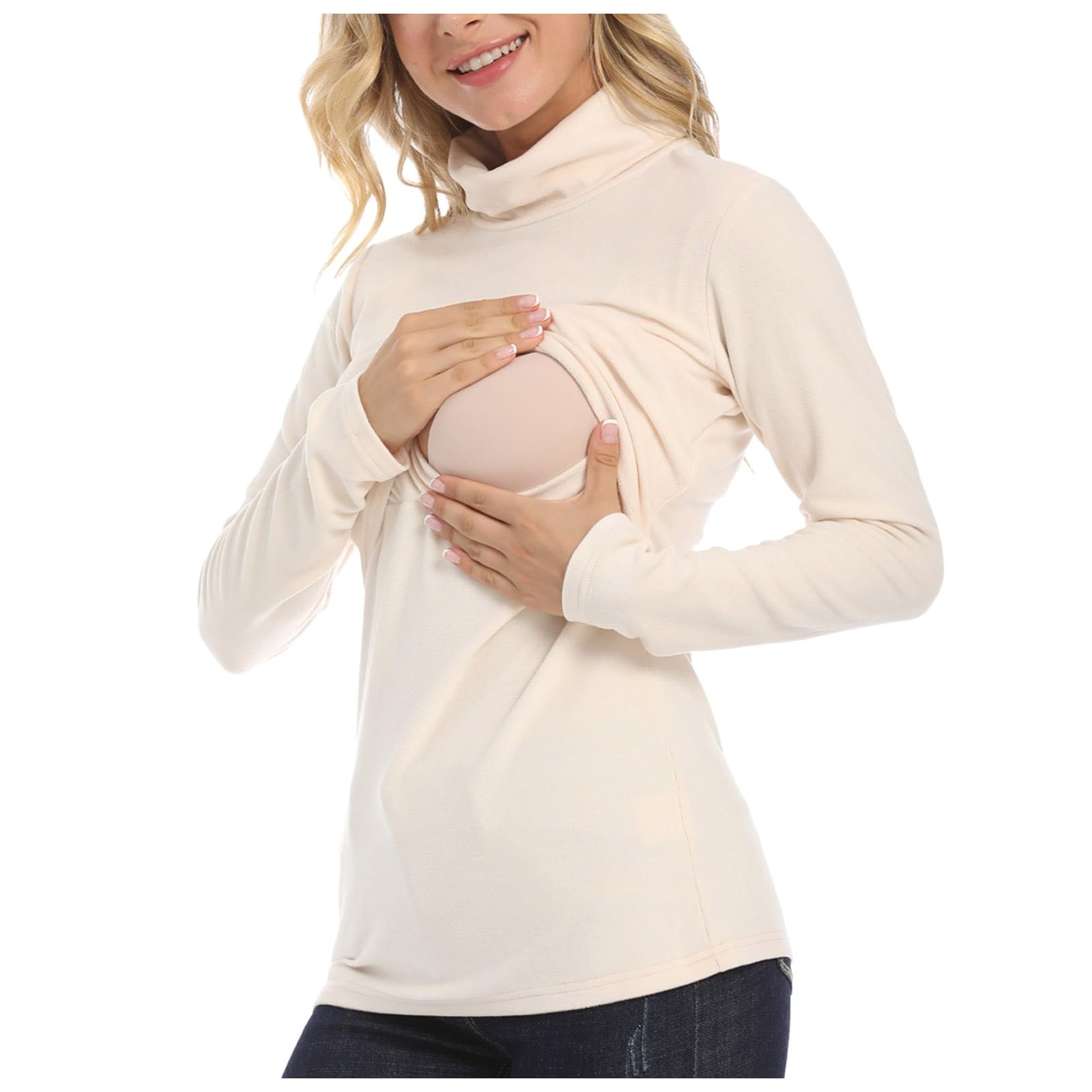 Damen Rollkragen Stilltop Stillpullover Umstandspullover Rollkragenshirt Casual Stillpulli Umstandsshirts Langarm Schwangerschaft Kleidung Tops Umstandsmode Schwangerschaftsshirt Basic Stillshirts
