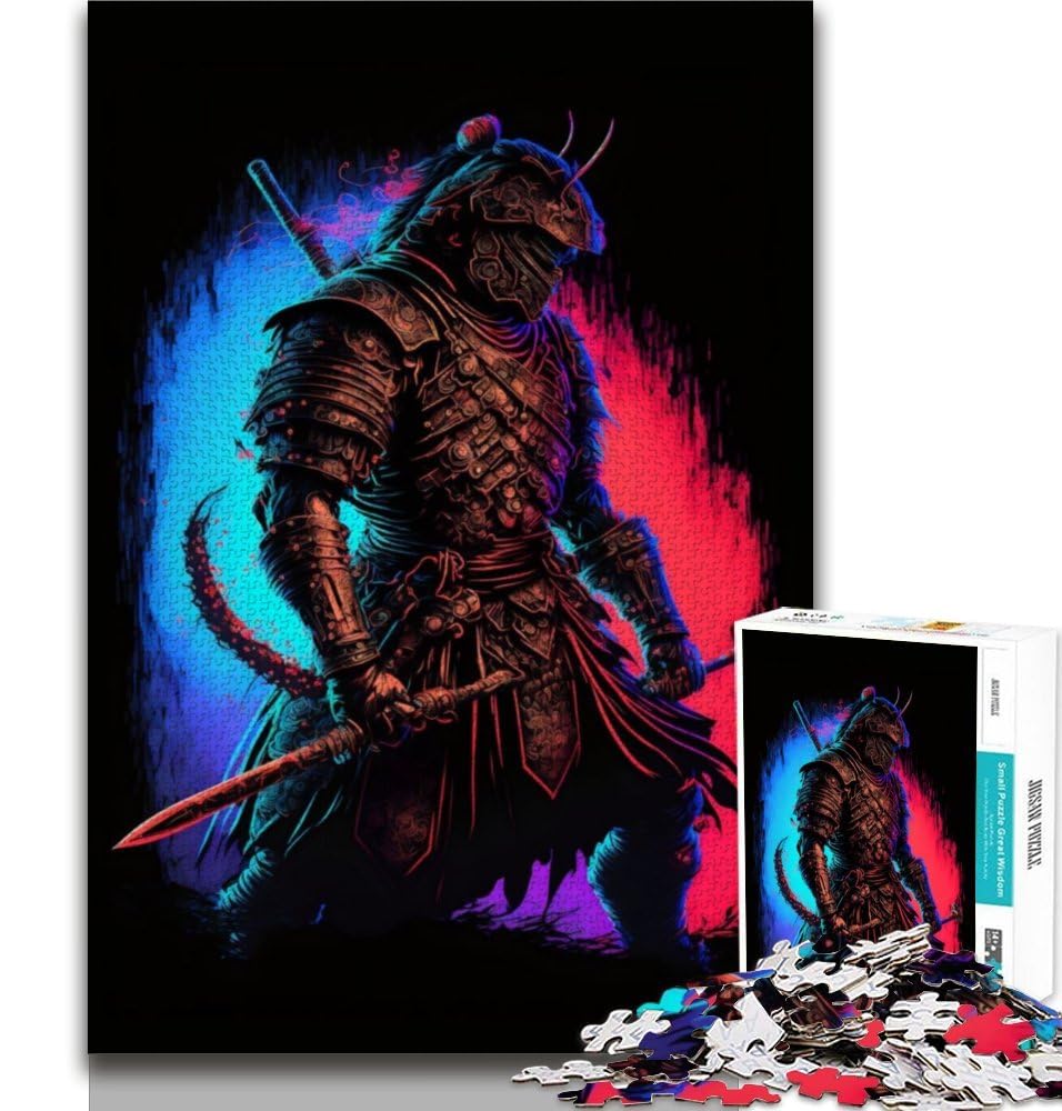1000 Piece Jigsaw Puzzles for Teenagers Neon Samurai Puzzles for Teenagers,Challenging Game Gifts for Is Ideal As A Gift for The Whole Family 38x26cm