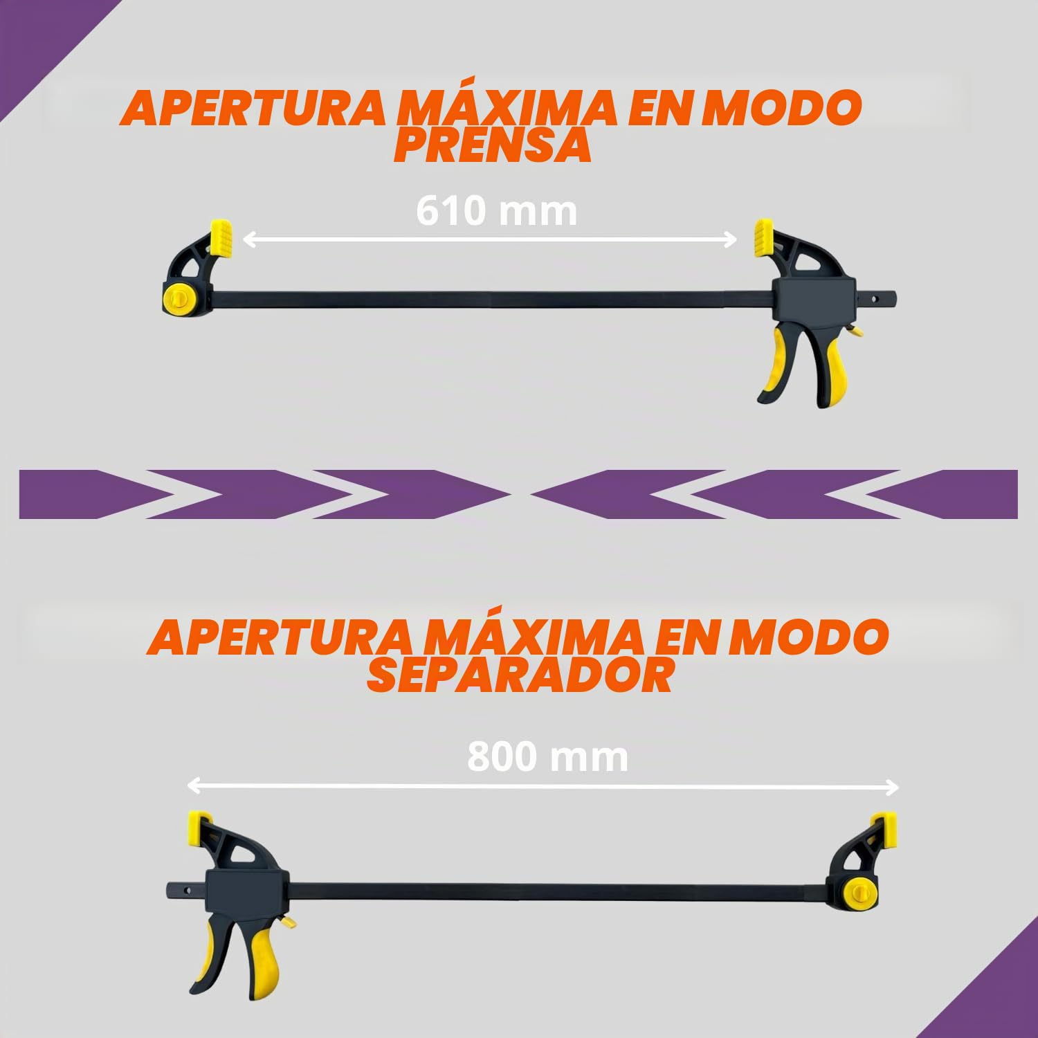 eacommerce Abrazadera reversible de carpintero con liberación rápida para madera, paquete de 2 unidades (apertura 610 mm)