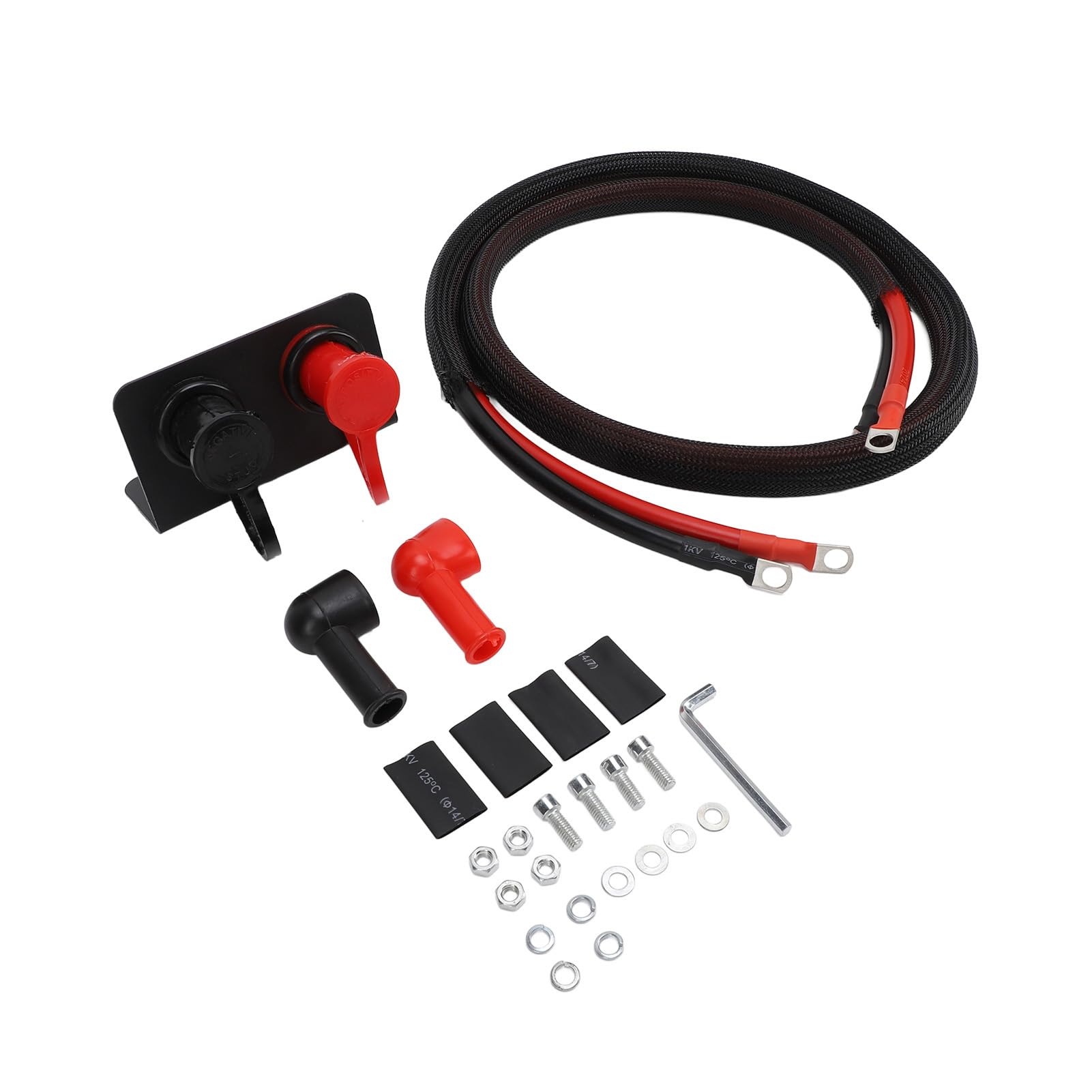 POENVFPO Terminales de BateríA Remota, Poste de BateríA de Latón de 3 Pernos de 8 Pulgadas con Cubierta, Kit de Poste de Carga de 250 A, Cable de Calibre 4 de 59 Pulgadas, Montaje en Panel para