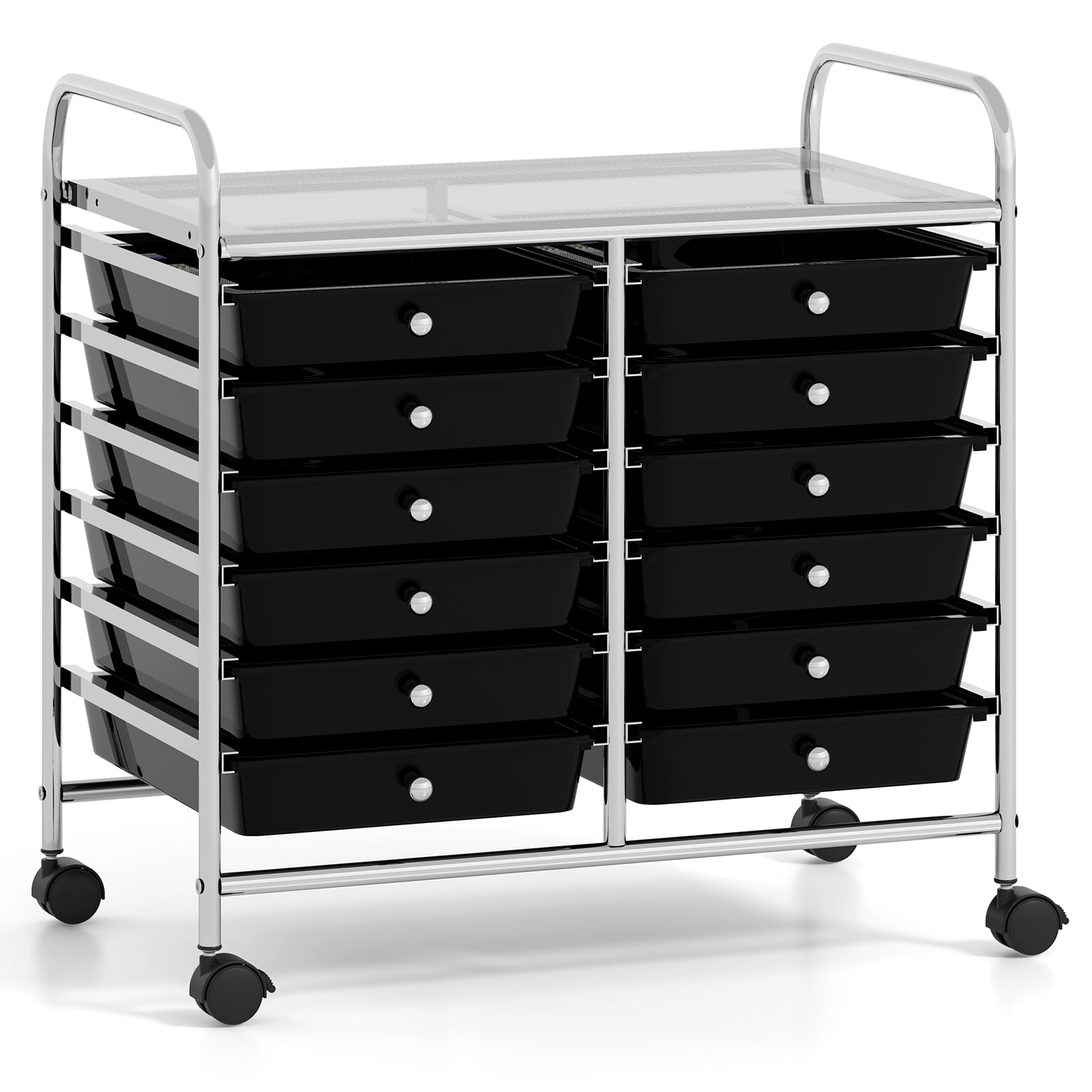 COSTWAY Rollwagen mit 12 stapelbaren Schubladen, Schubladenwagen (Schwarz)