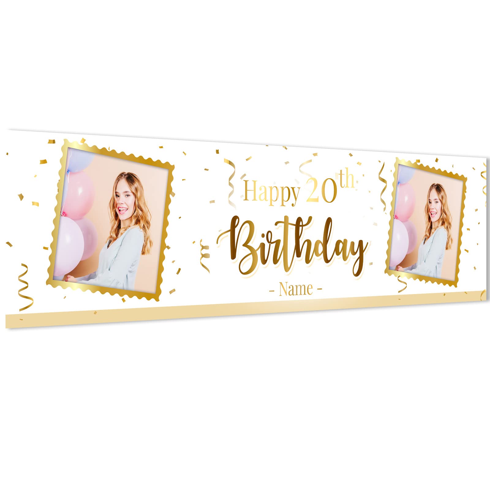 Spersonalizowany baner urodzinowy z imieniem wiek Happy Birthday dekoracje fotografia impreza tło (2,4 m x 1,2 m, złoty)
